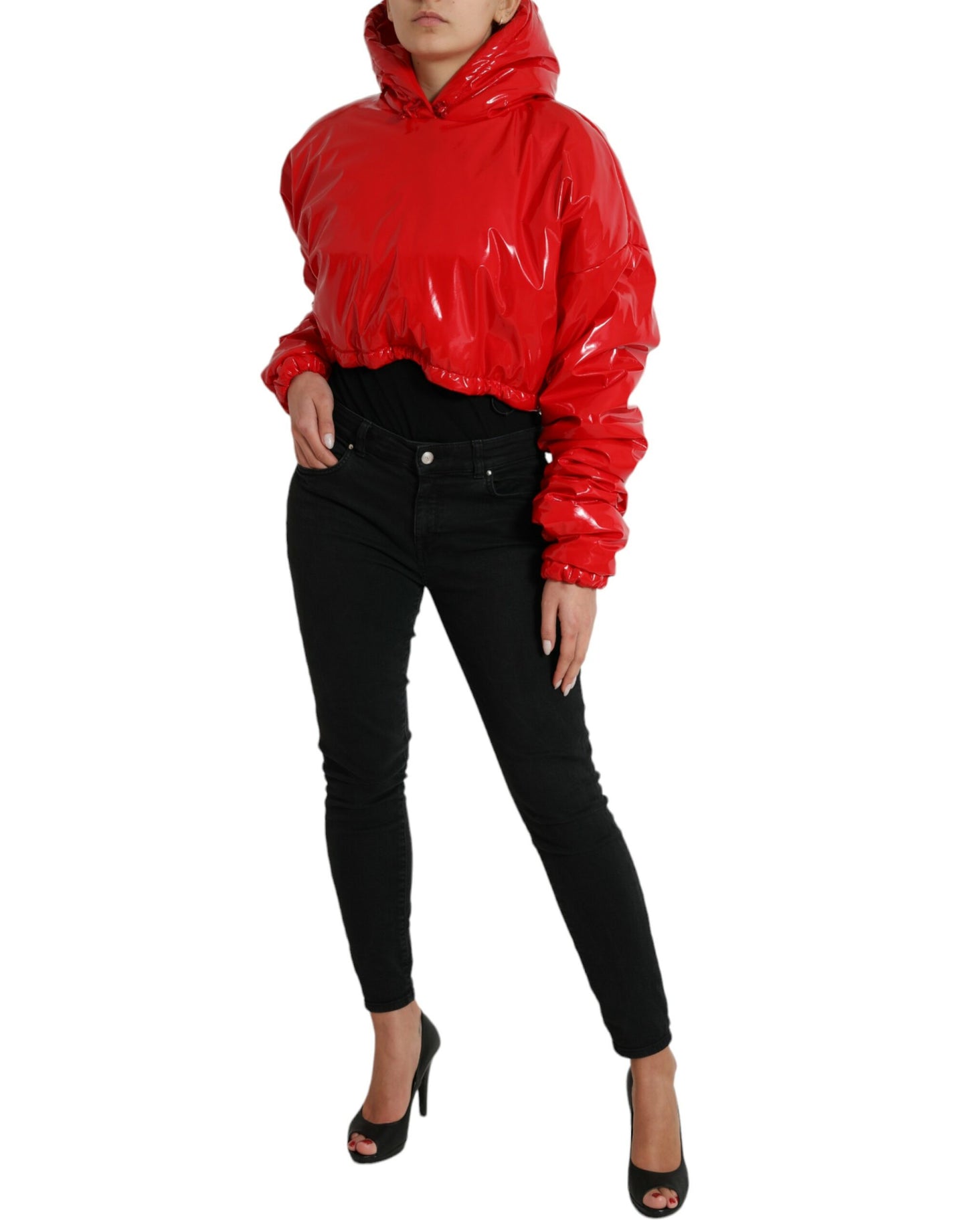 Dolce & Gabbana Shiny Red Hooded Cropped Short Coat Jacket Dolce & Gabbana