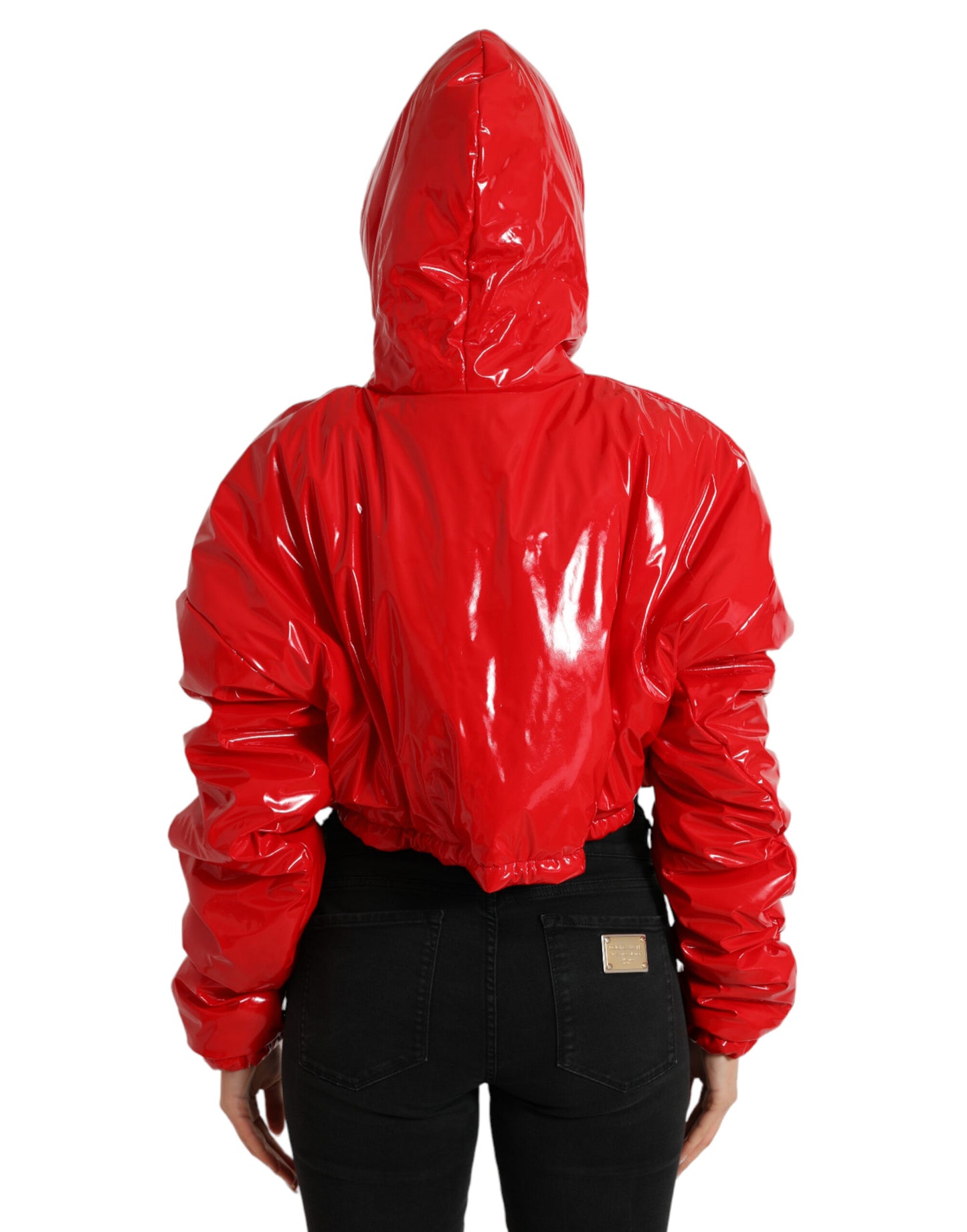 Dolce & Gabbana Shiny Red Hooded Cropped Short Coat Jacket Dolce & Gabbana