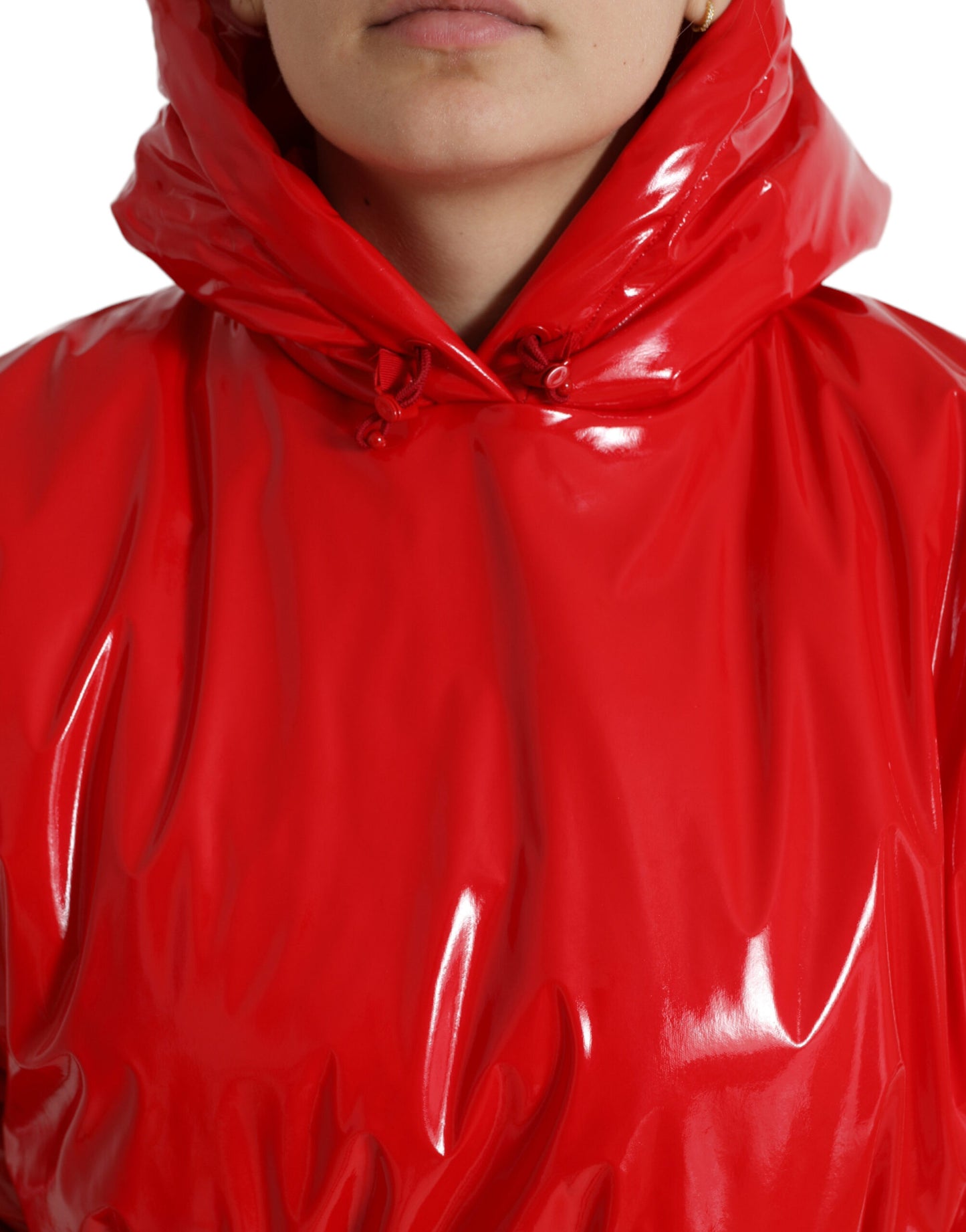 Dolce & Gabbana Shiny Red Hooded Cropped Short Coat Jacket Dolce & Gabbana