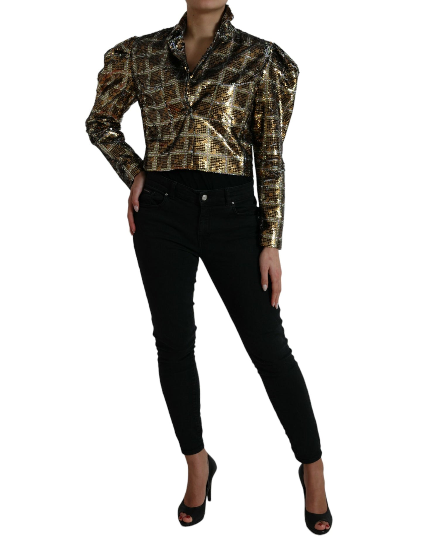 Dolce & Gabbana Multicolor Polyester Sequined Cropped Jacket Dolce & Gabbana