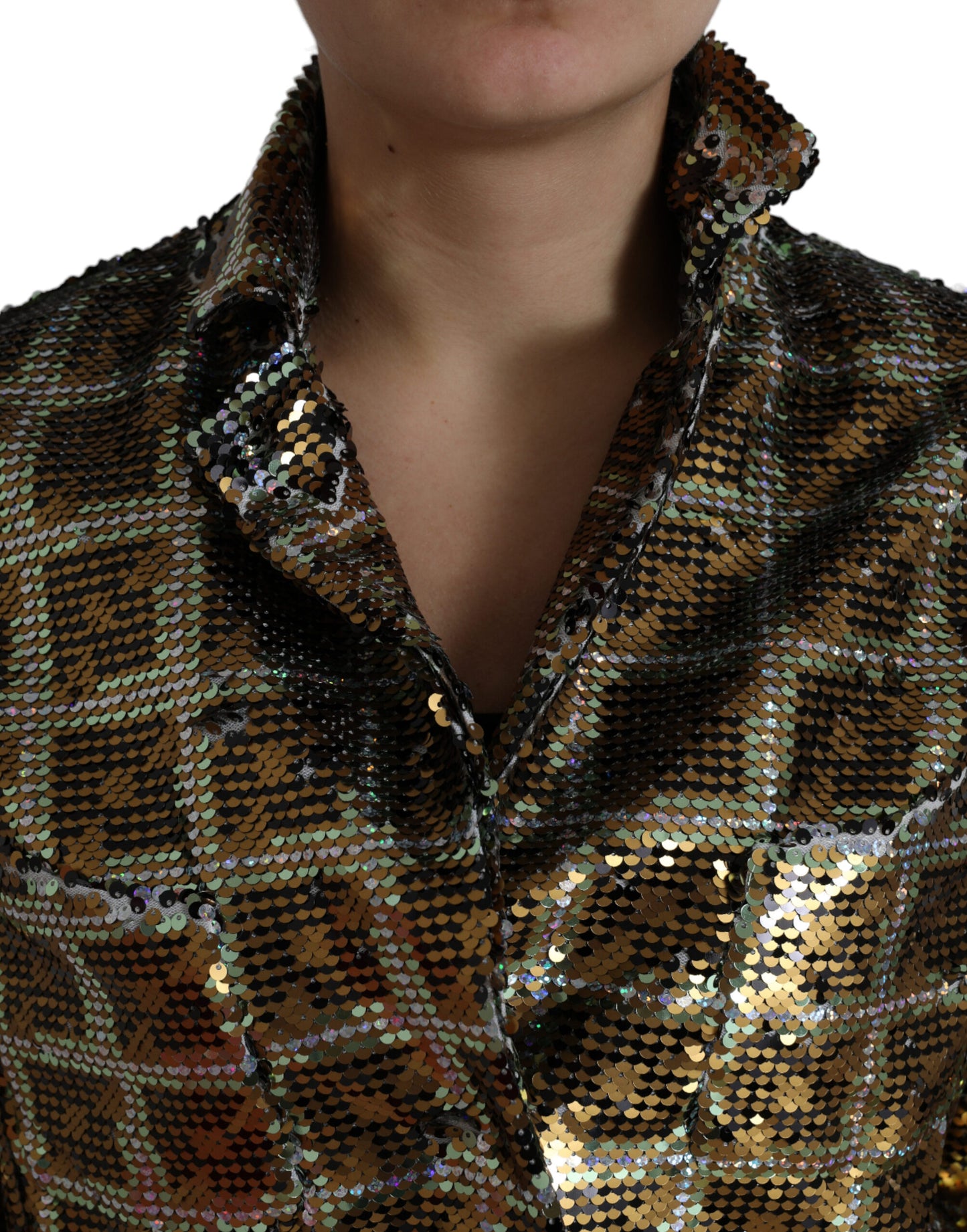 Dolce & Gabbana Multicolor Polyester Sequined Cropped Jacket Dolce & Gabbana