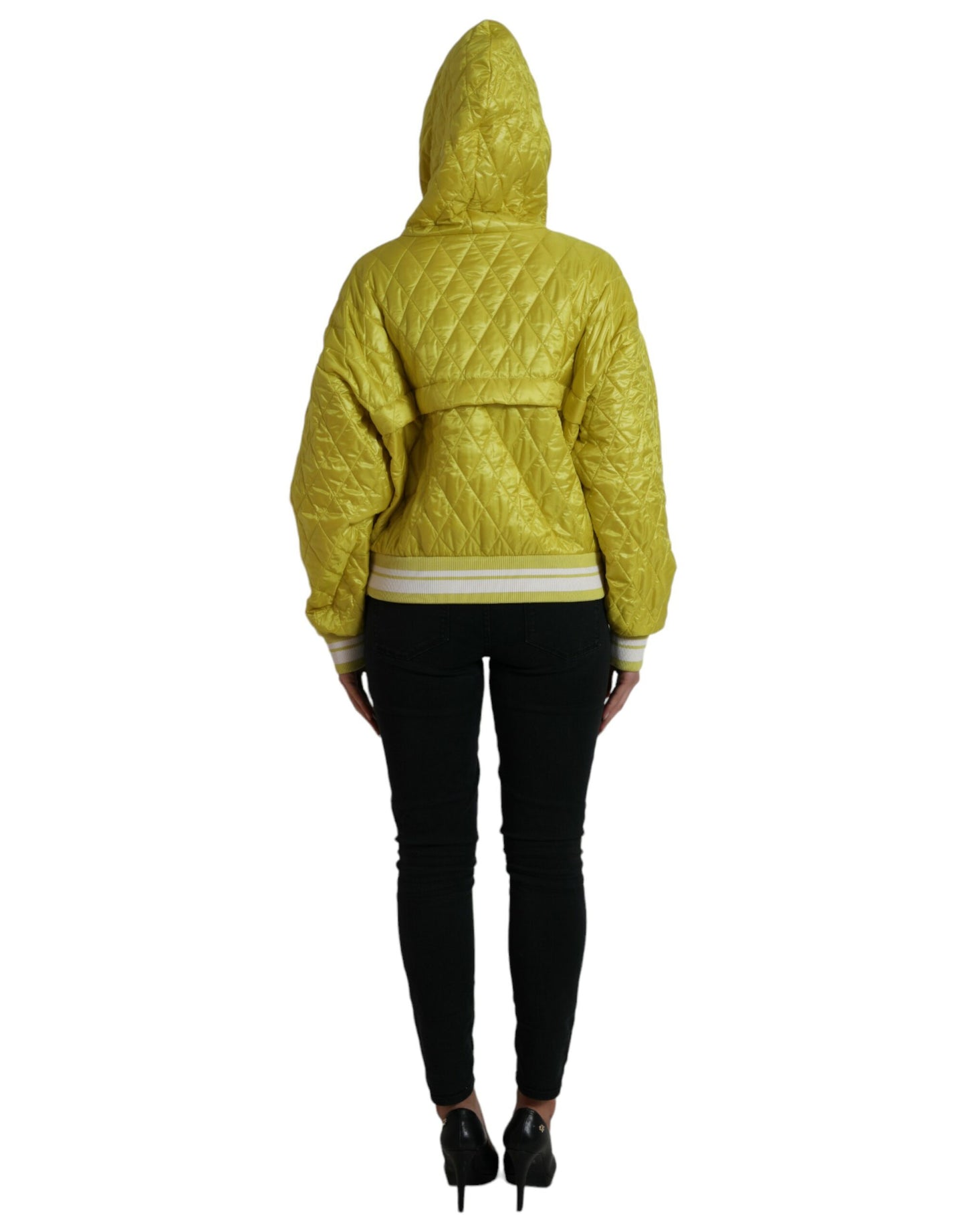 Dolce & Gabbana Yellow Nylon Quilted Hooded Pullover Jacket Dolce & Gabbana