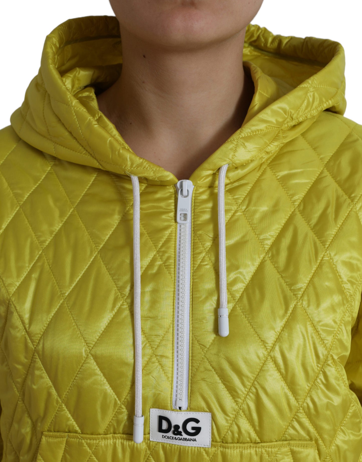 Dolce & Gabbana Yellow Nylon Quilted Hooded Pullover Jacket Dolce & Gabbana
