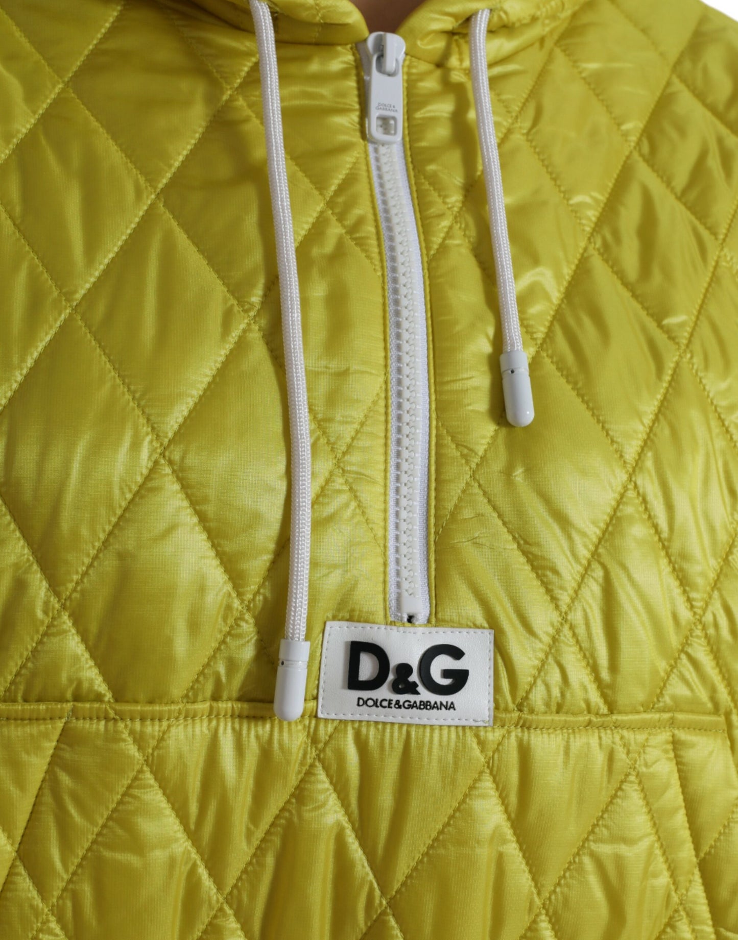 Dolce & Gabbana Yellow Nylon Quilted Hooded Pullover Jacket Dolce & Gabbana