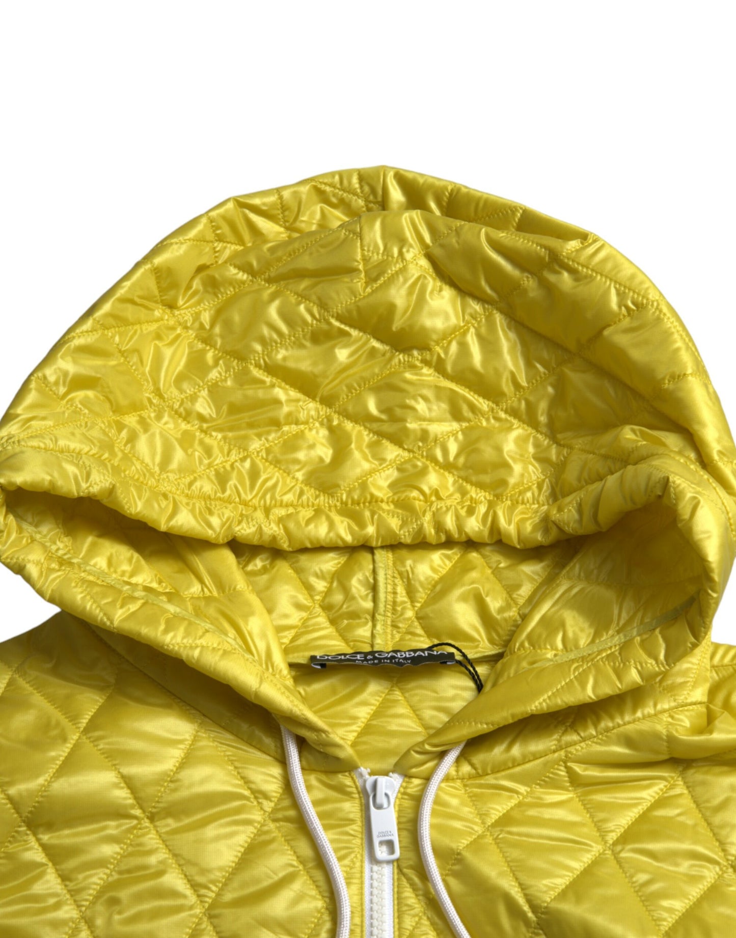 Dolce & Gabbana Yellow Nylon Quilted Hooded Pullover Jacket Dolce & Gabbana