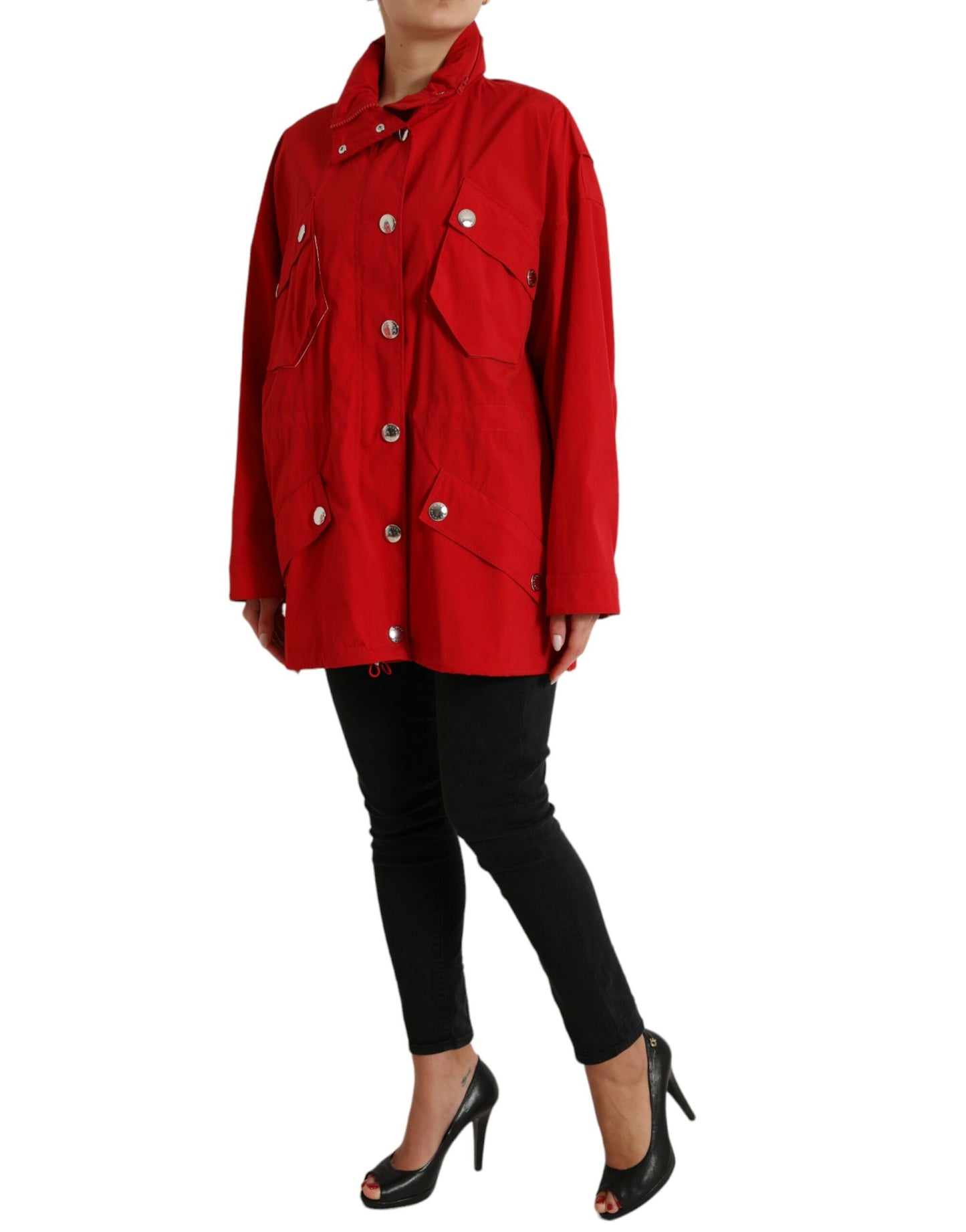 Dolce & Gabbana Red Polyester Hooded Button Rain Coat Jacket Dolce & Gabbana