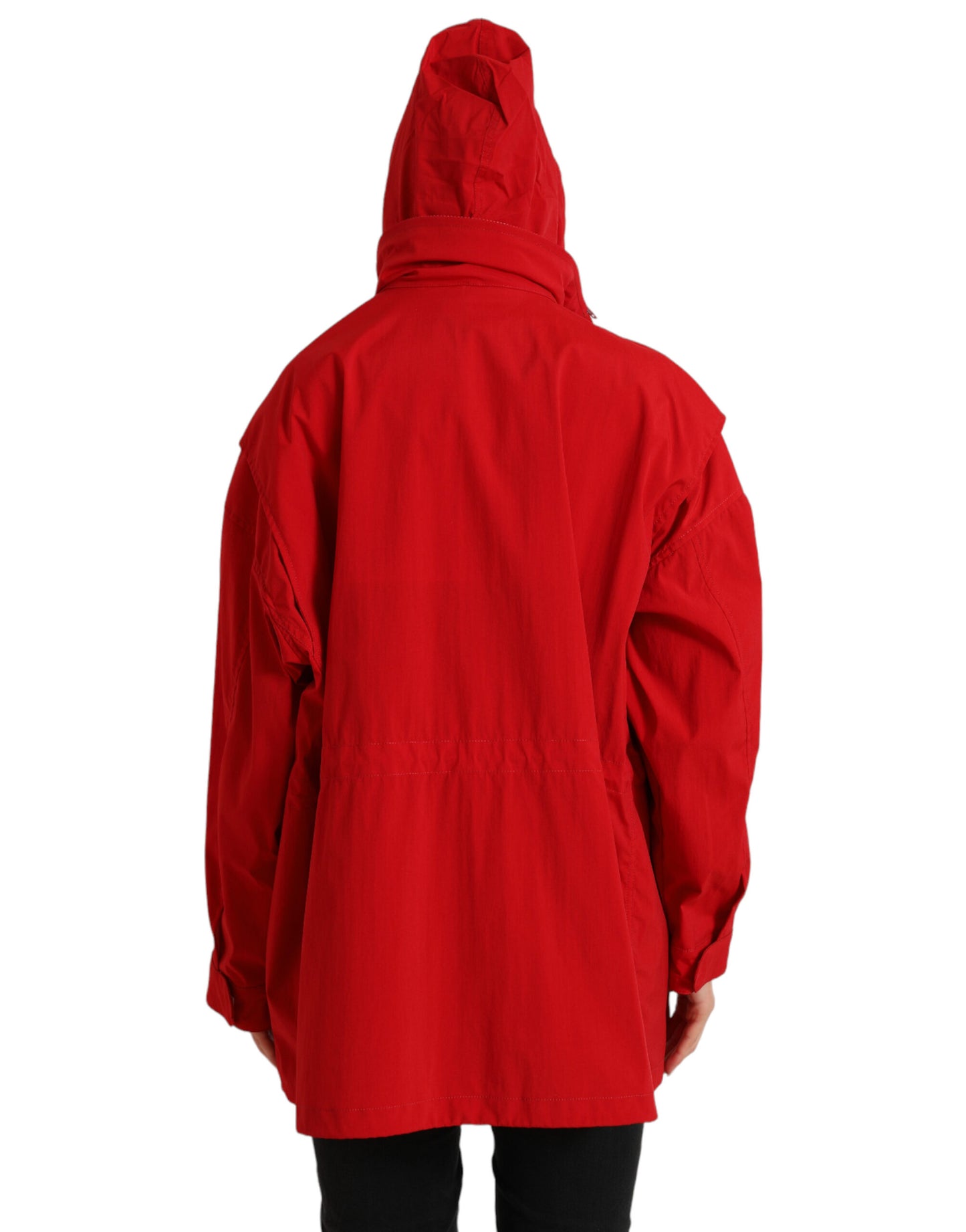 Dolce & Gabbana Red Polyester Hooded Button Rain Coat Jacket Dolce & Gabbana