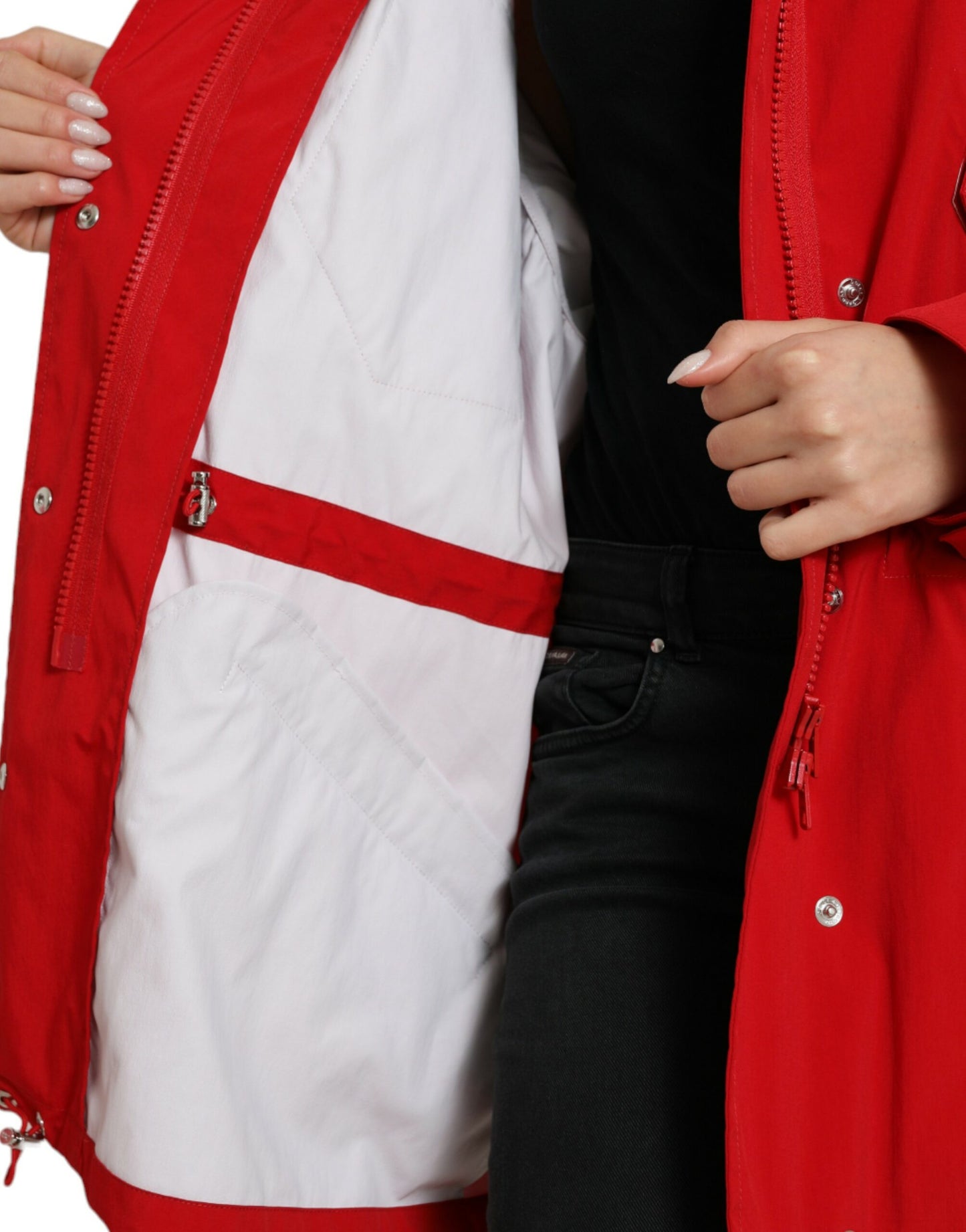 Dolce & Gabbana Red Polyester Hooded Button Rain Coat Jacket Dolce & Gabbana