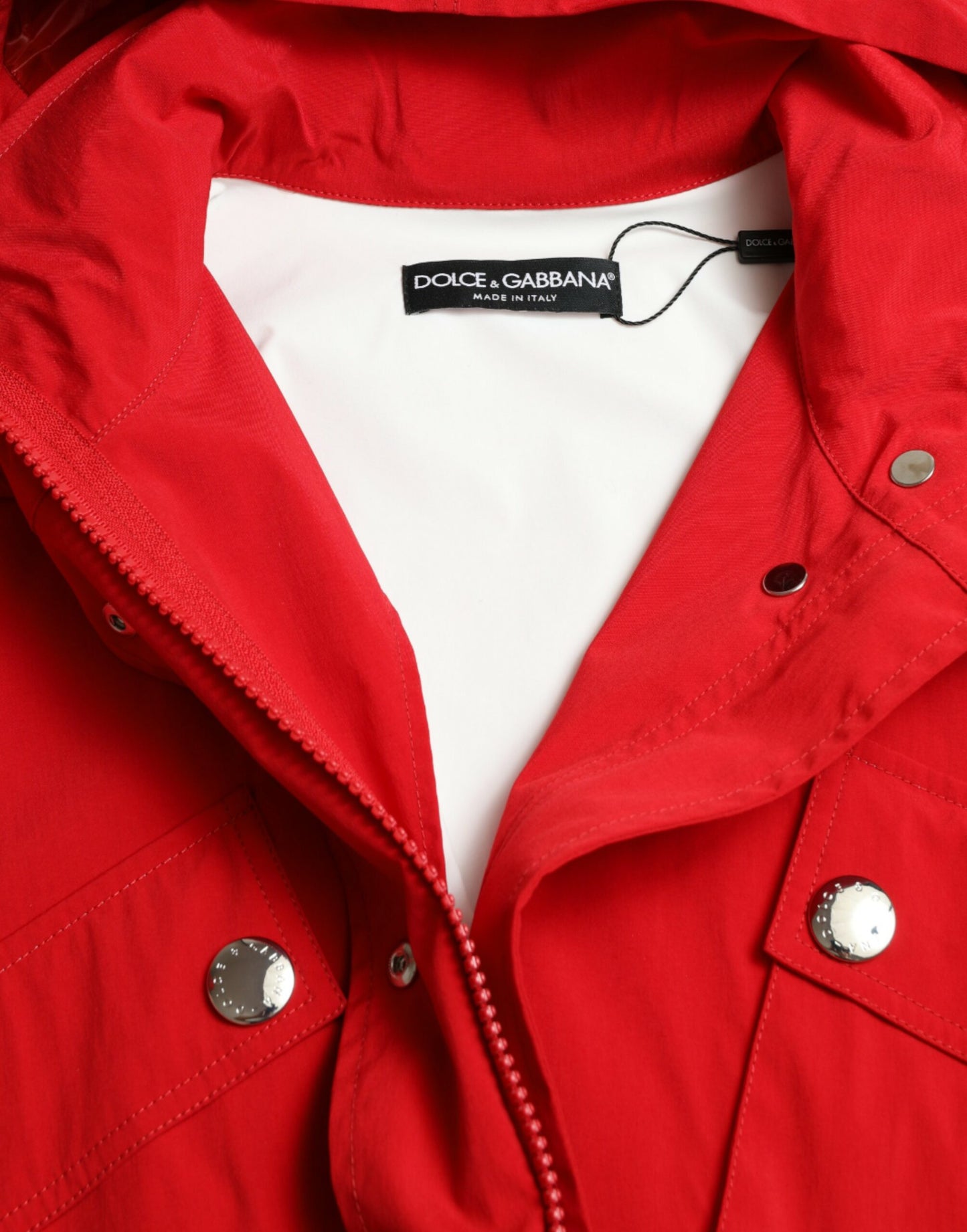 Dolce & Gabbana Red Polyester Hooded Button Rain Coat Jacket Dolce & Gabbana