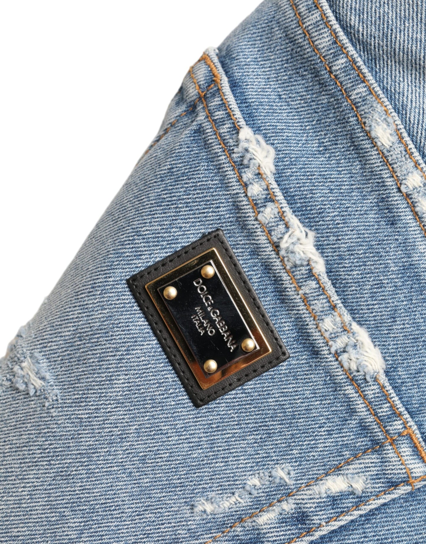 Dolce & Gabbana Blue Tattered Embellished Bermuda Shorts Dolce & Gabbana