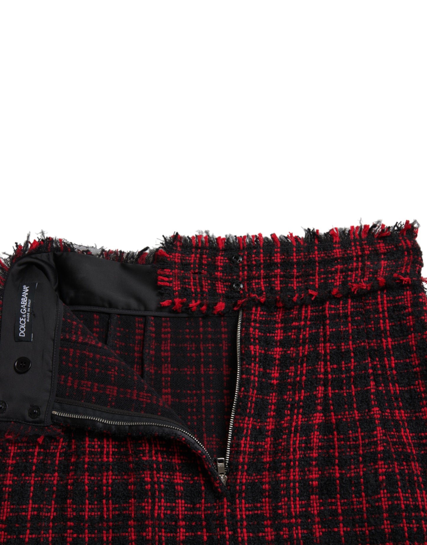 Dolce & Gabbana Black Red Cotton High Waist Tartan Tweed Mini Skirt Dolce & Gabbana
