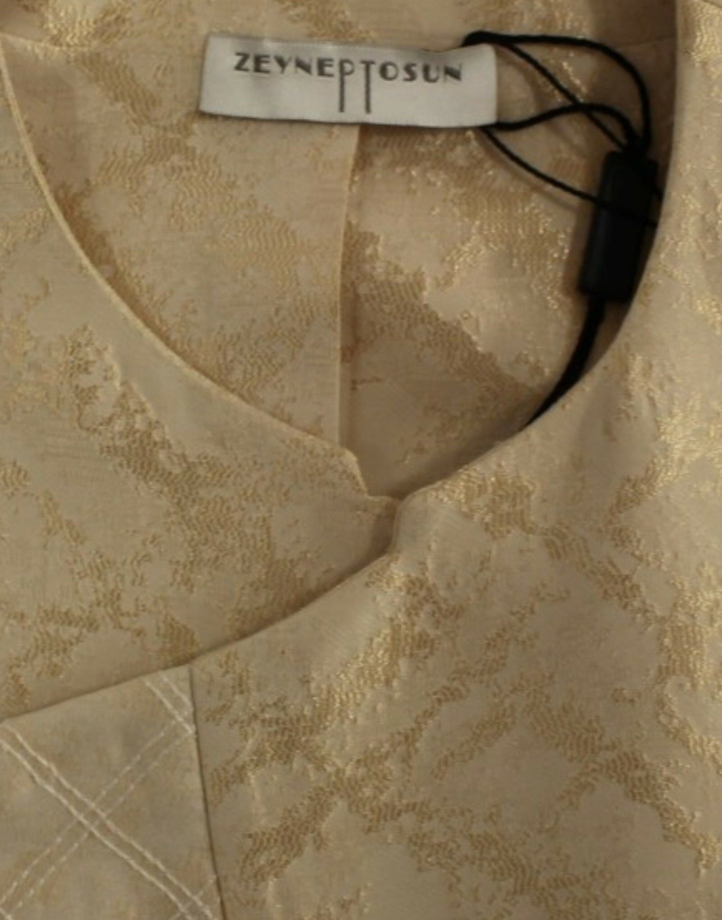 Zeyneptosun Beige brocade sleeveless jacket Zeyneptosun