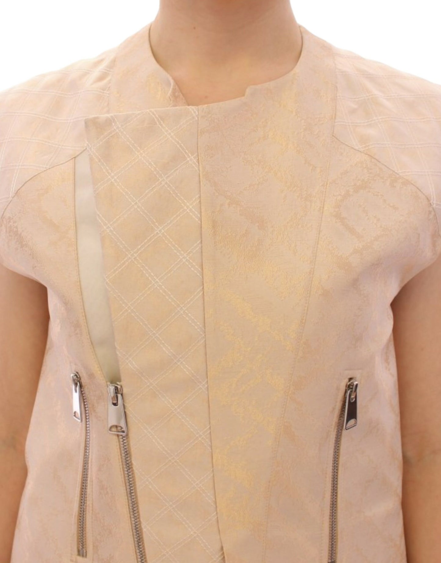 Zeyneptosun Beige brocade sleeveless jacket Zeyneptosun