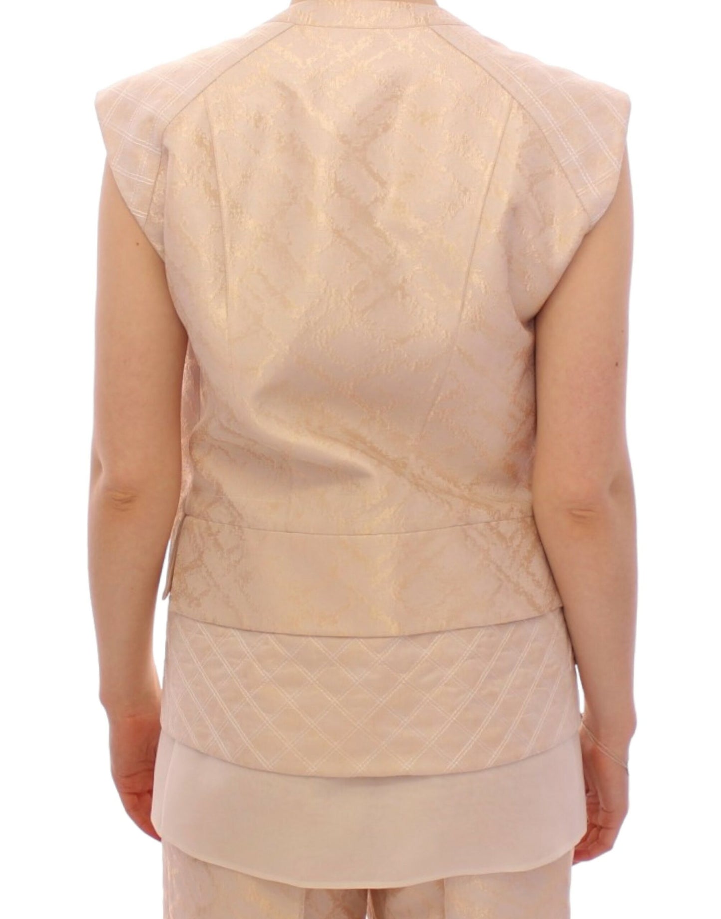 Zeyneptosun Beige brocade sleeveless jacket Zeyneptosun