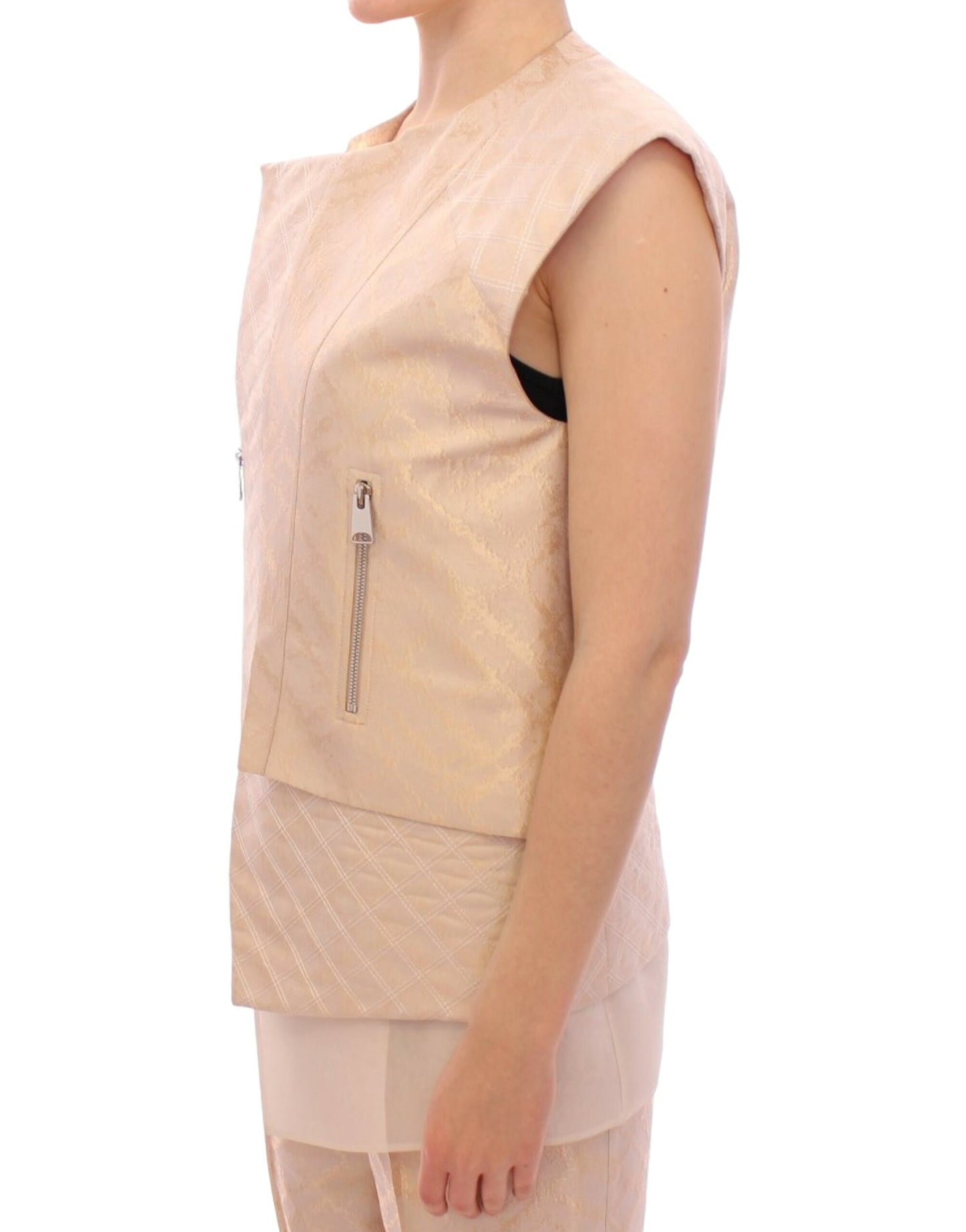 Zeyneptosun Beige brocade sleeveless jacket Zeyneptosun