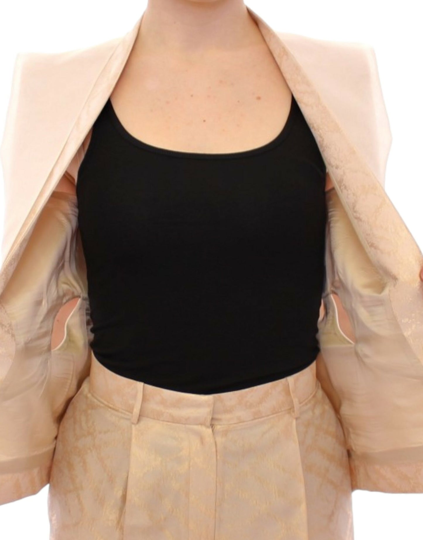 Zeyneptosun Beige brocade sleeveless jacket vest Zeyneptosun