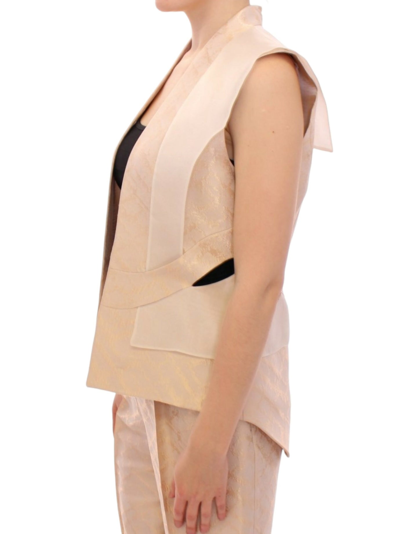 Zeyneptosun Beige brocade sleeveless jacket vest Zeyneptosun