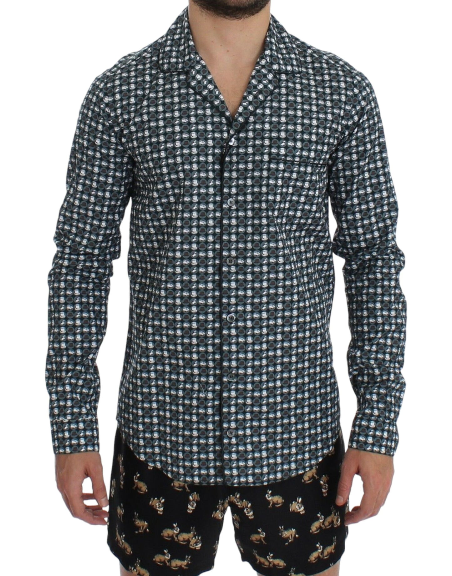 Dolce & Gabbana Green Hat Print Cotton Pajama Shirt Sleepwear Dolce & Gabbana