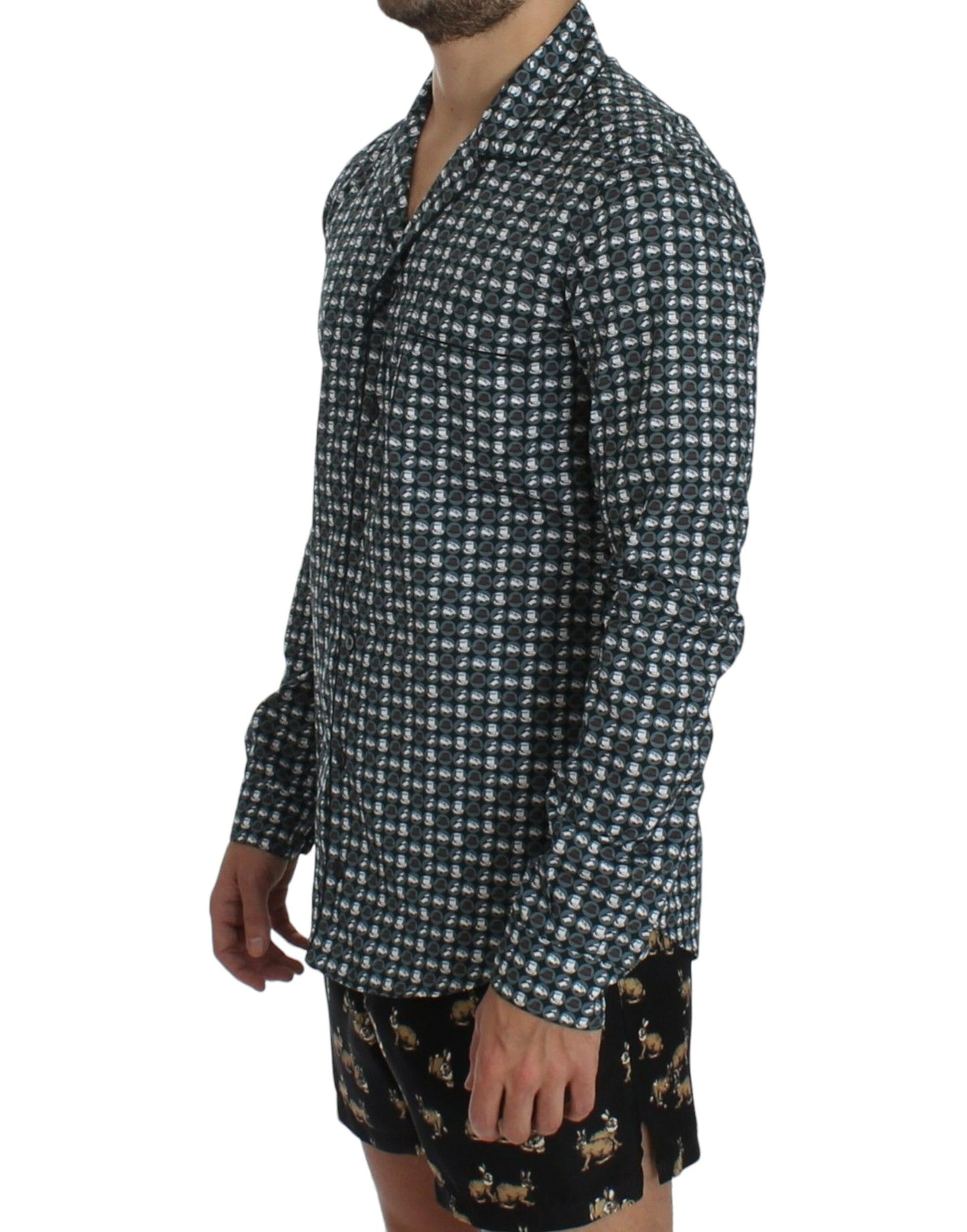 Dolce & Gabbana Green Hat Print Cotton Pajama Shirt Sleepwear Dolce & Gabbana
