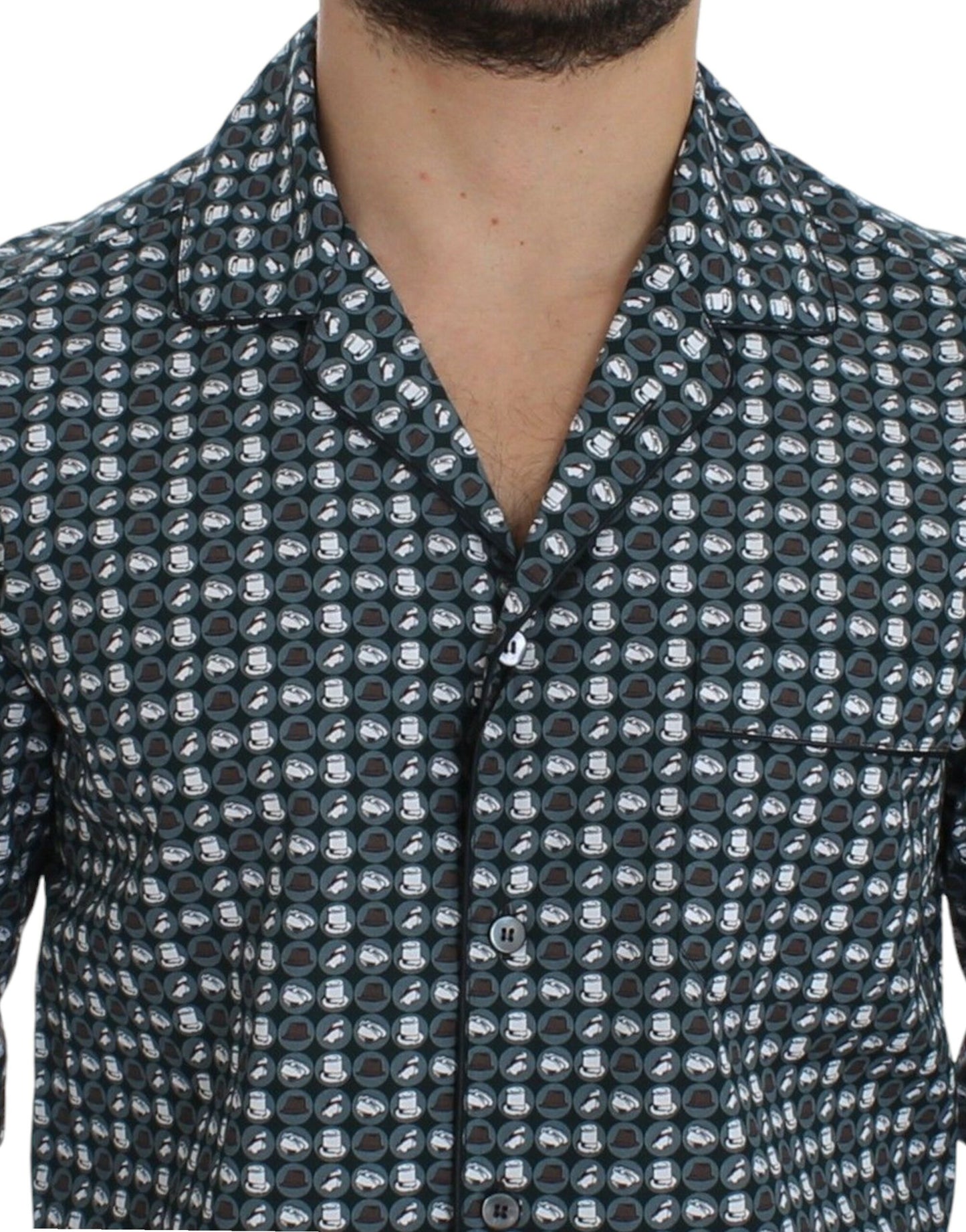 Dolce & Gabbana Green Hat Print Cotton Pajama Shirt Sleepwear Dolce & Gabbana