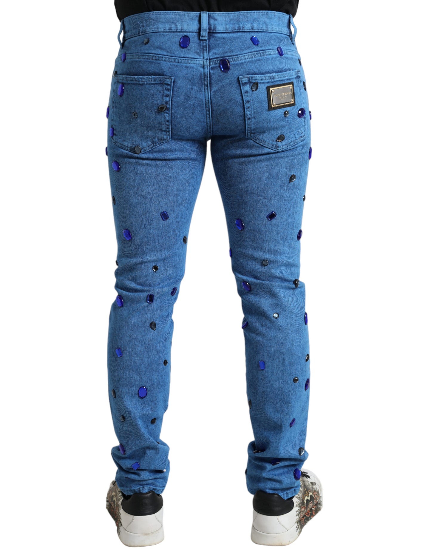 Dolce & Gabbana Blue Crystal Embellished Skinny Denim Jeans Dolce & Gabbana