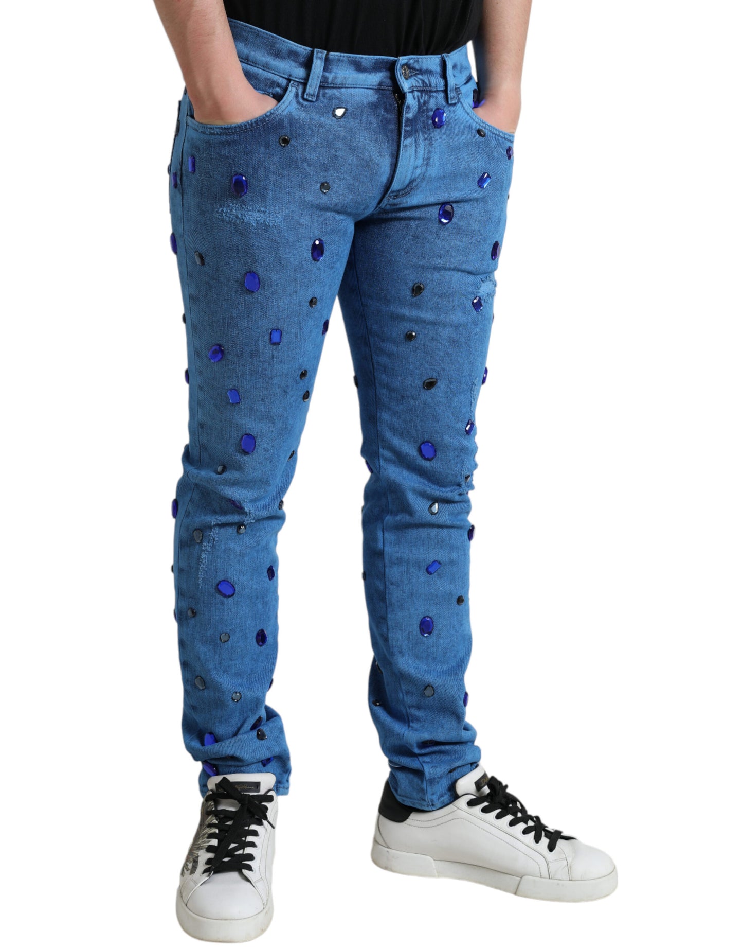 Dolce & Gabbana Blue Crystal Embellished Skinny Denim Jeans Dolce & Gabbana