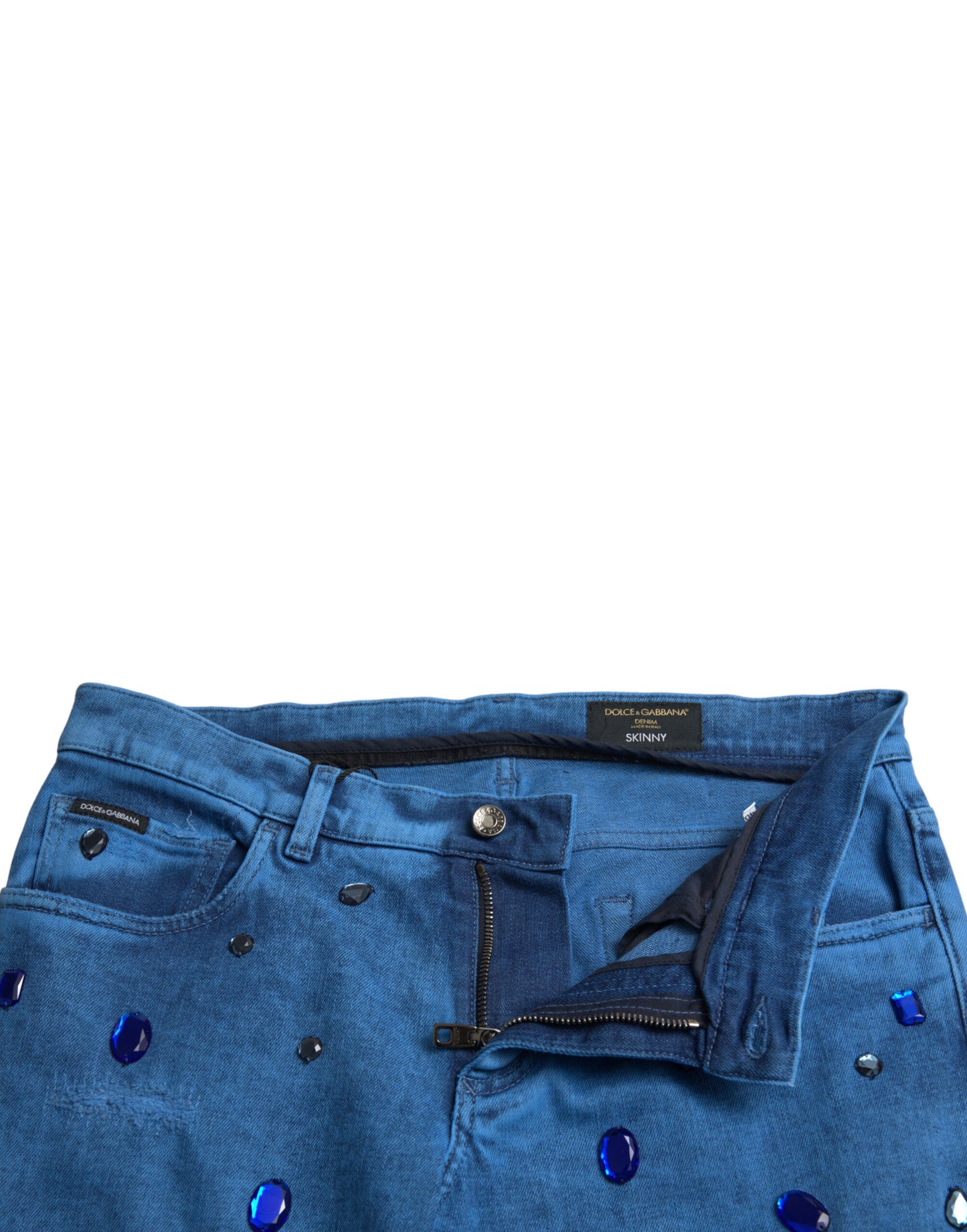 Dolce & Gabbana Blue Crystal Embellished Skinny Denim Jeans Dolce & Gabbana