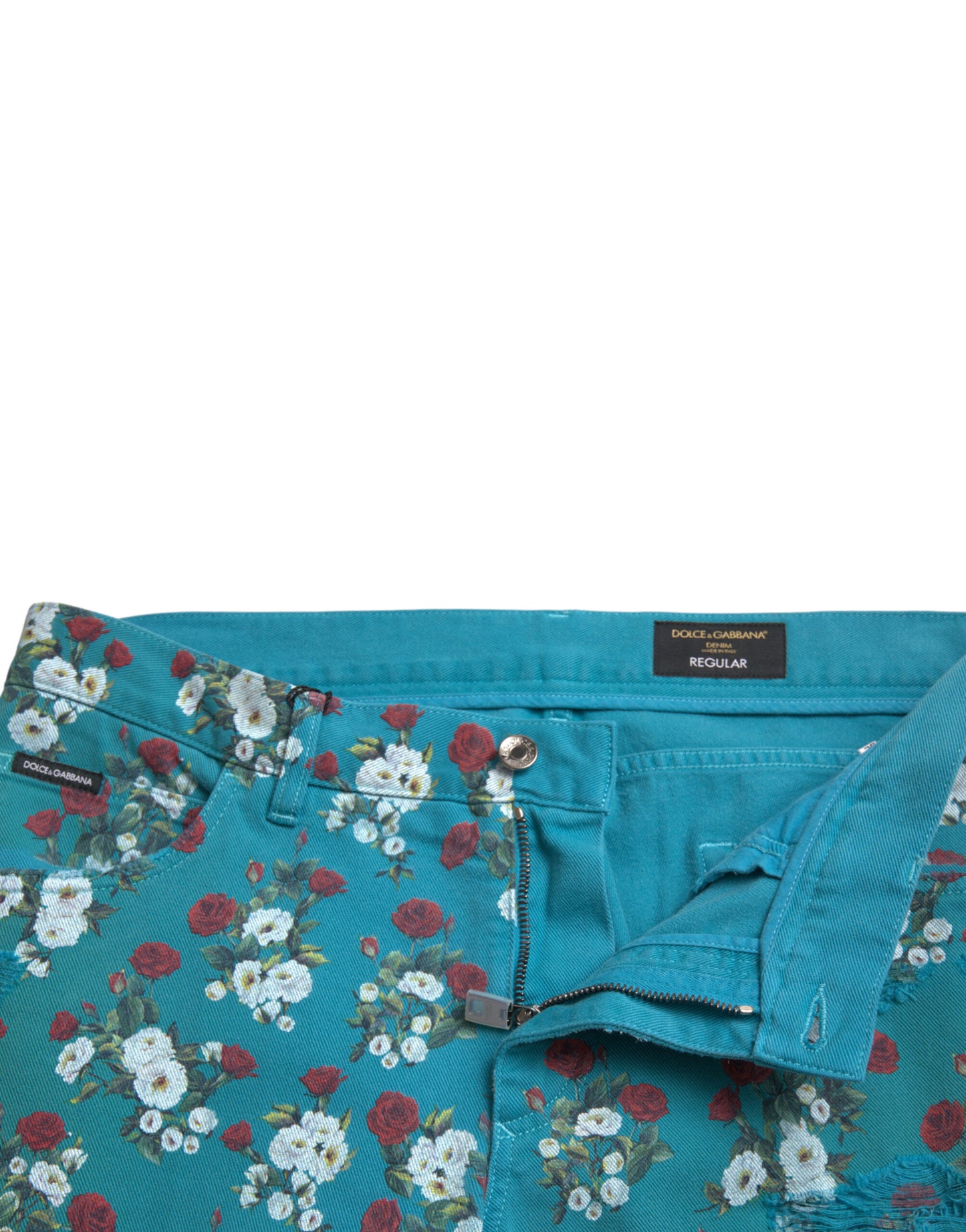 Dolce & Gabbana Blue Floral Print Skinny Cotton Denim Pants Dolce & Gabbana