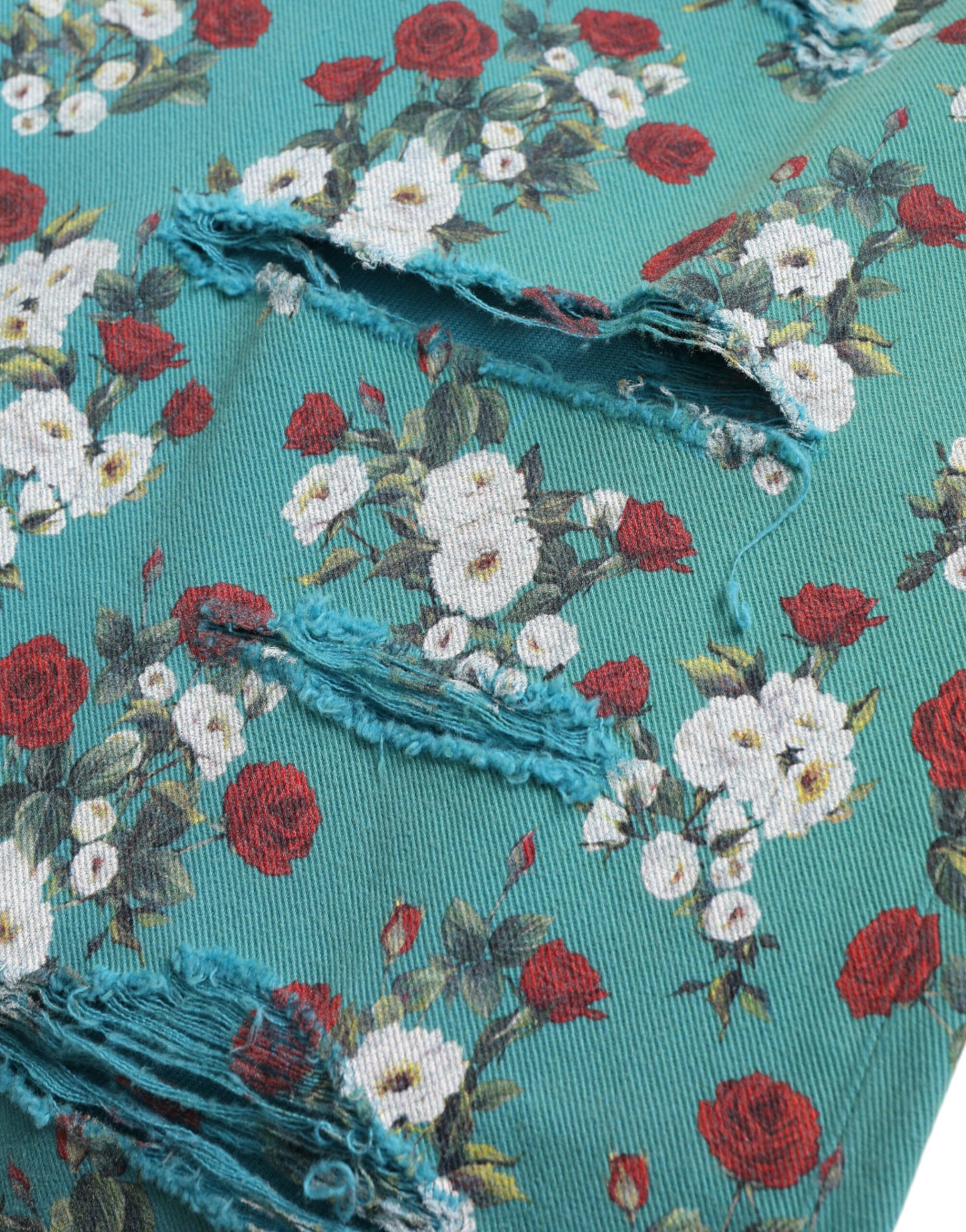 Dolce & Gabbana Blue Floral Print Skinny Cotton Denim Pants Dolce & Gabbana