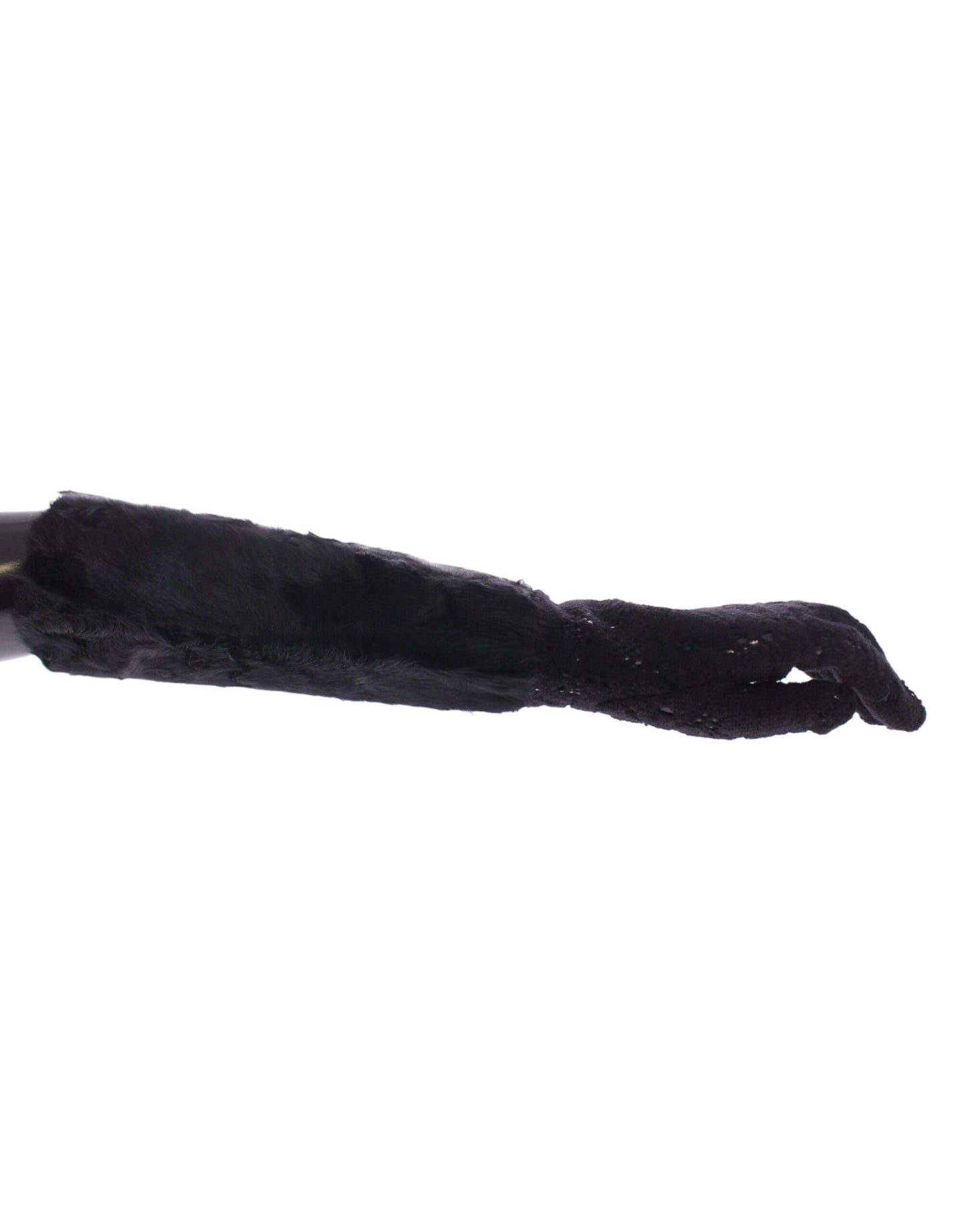 Dolce & Gabbana Black Lace Wool Lambskin Fur Elbow Gloves Dolce & Gabbana