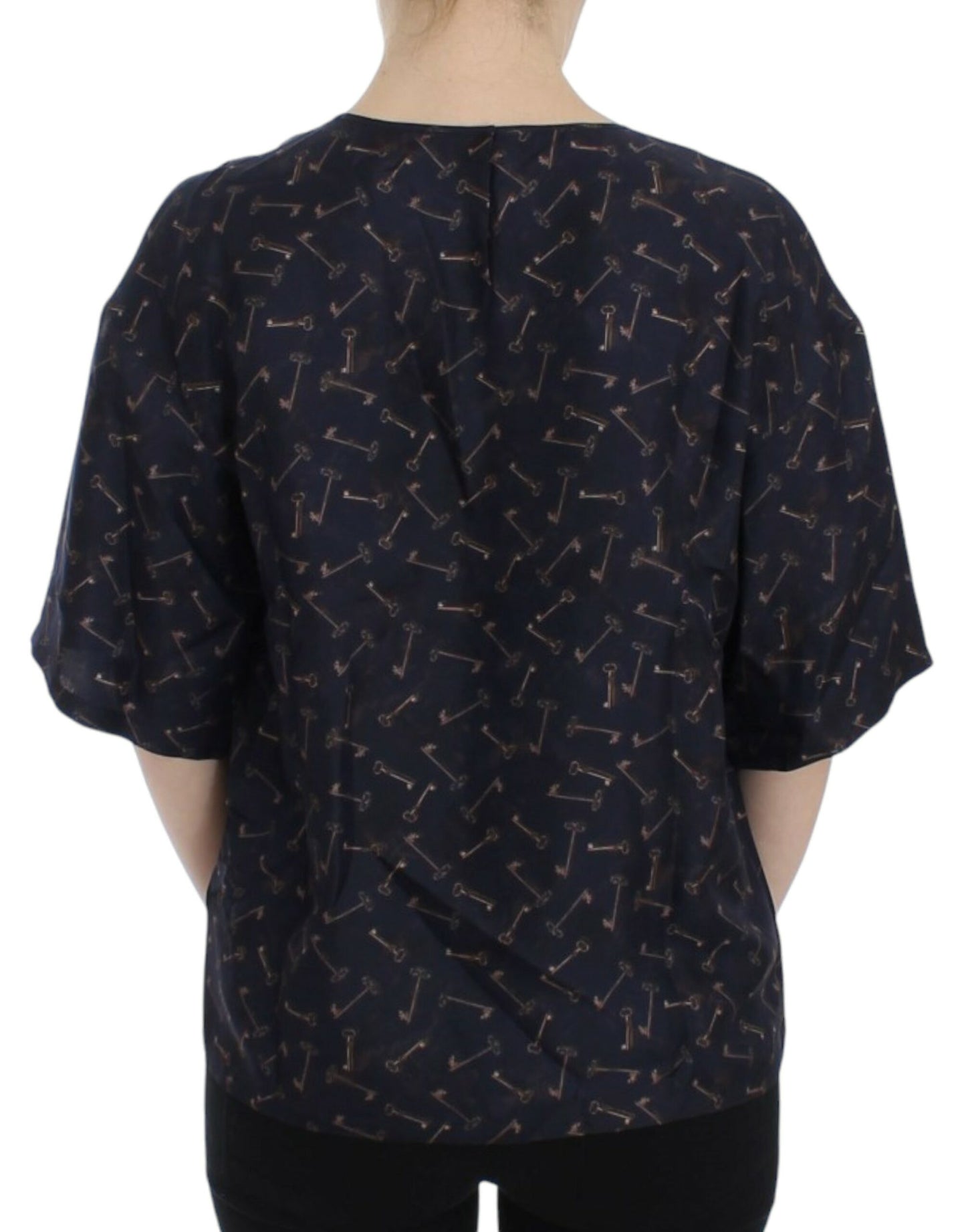 Dolce & Gabbana Blue gold key print silk blouse Dolce & Gabbana