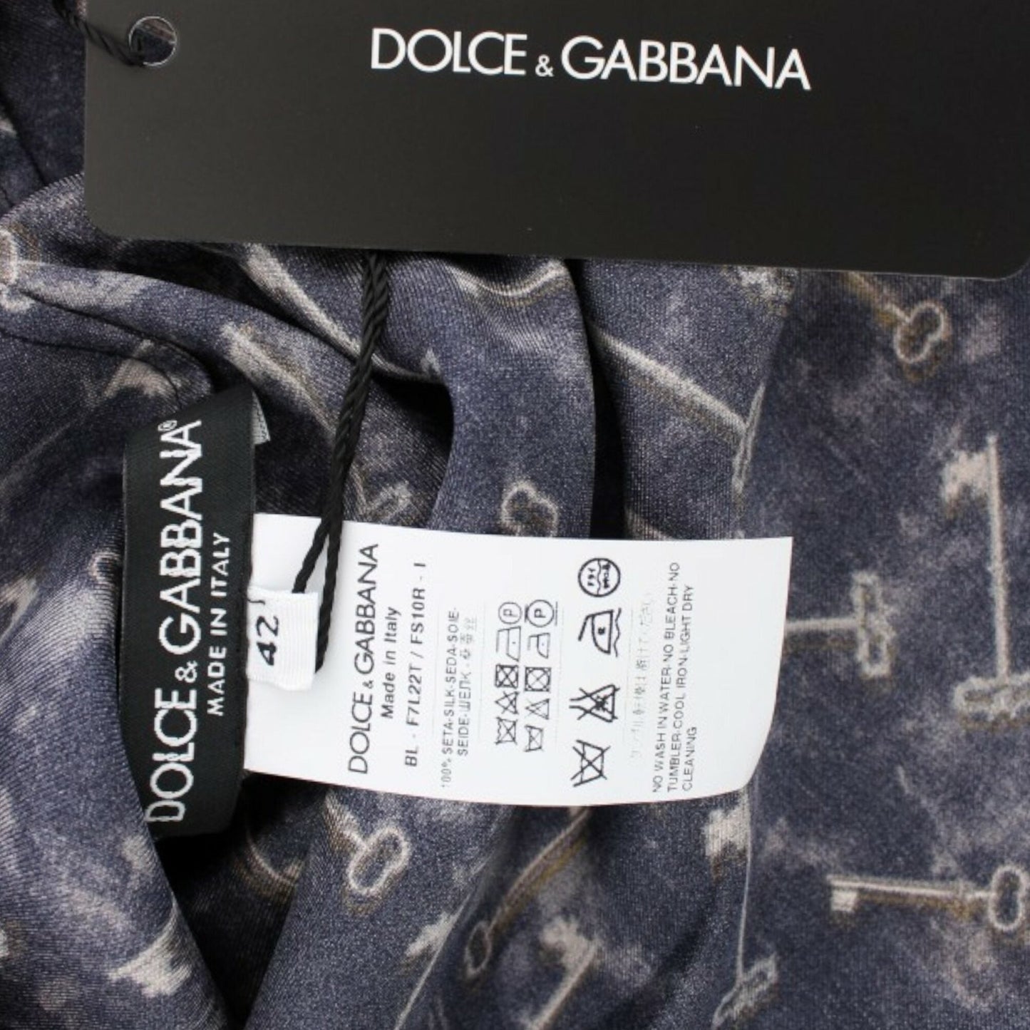 Dolce & Gabbana Blue gold key print silk blouse Dolce & Gabbana