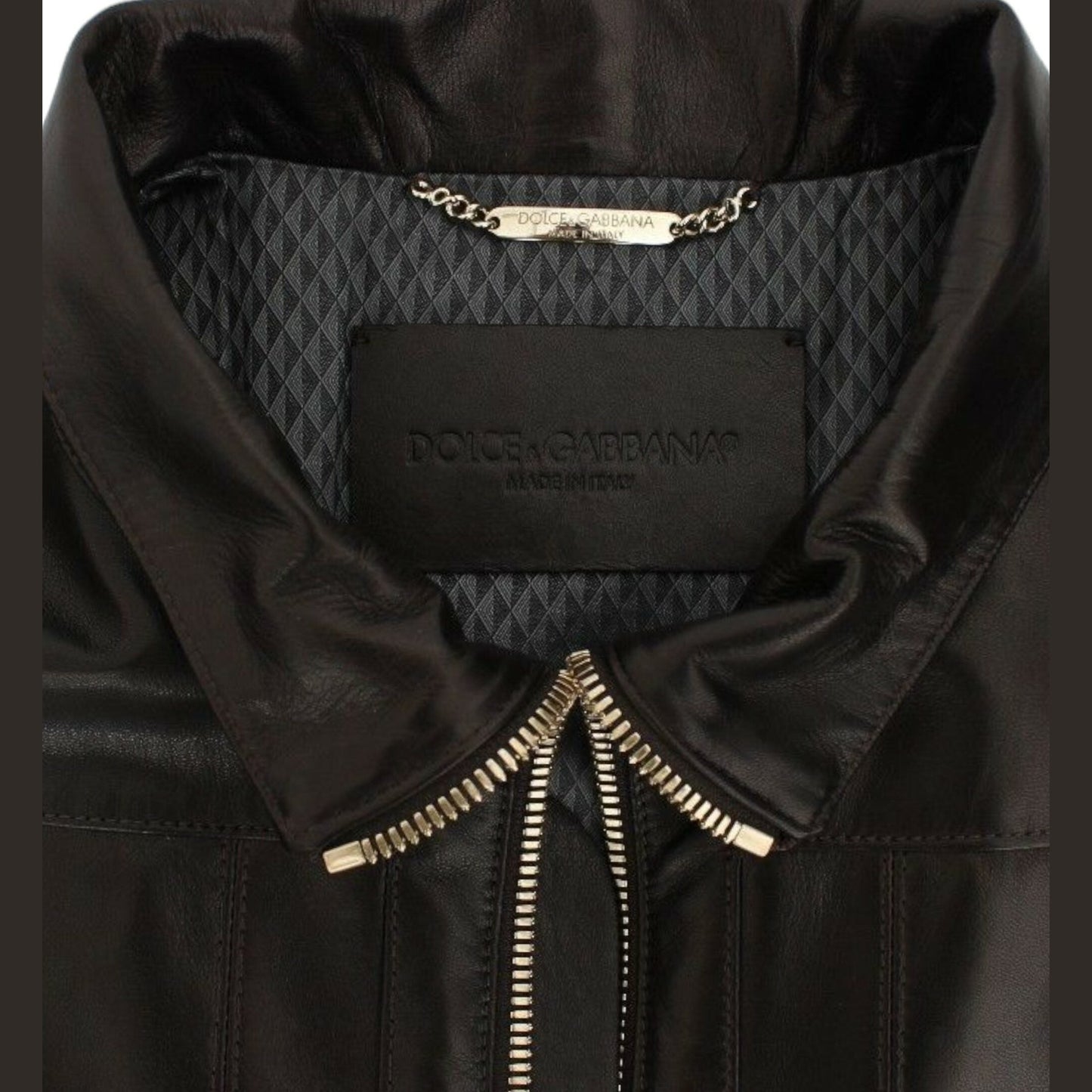 Dolce & Gabbana Brown Lambskin Leather Zipper Jacket