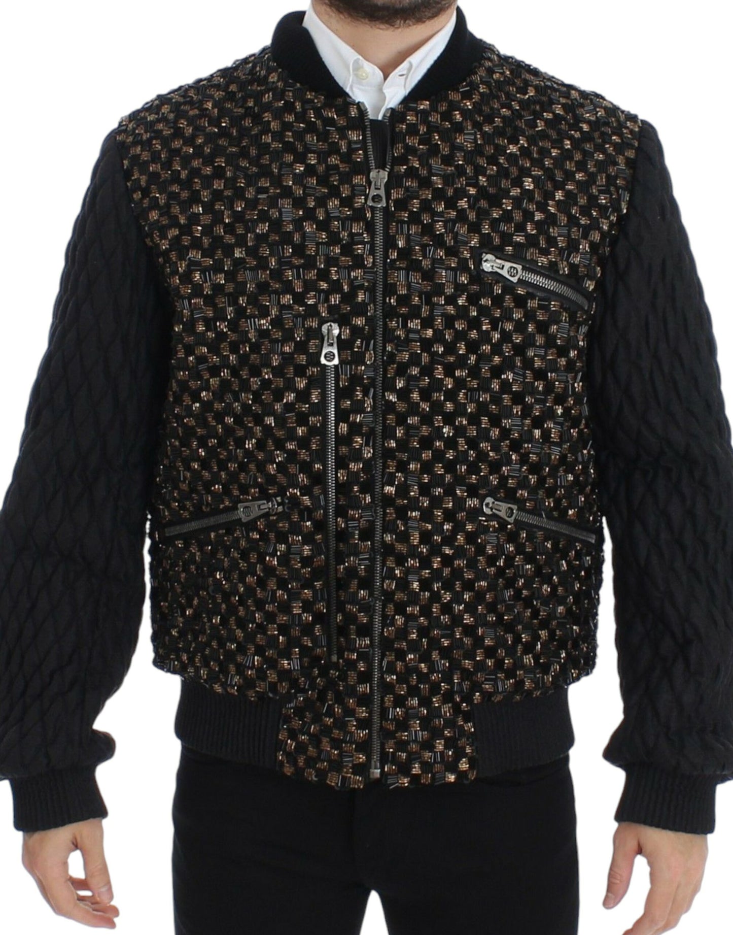 Dolce & Gabbana Black Sequined Goatskin Jacket Dolce & Gabbana