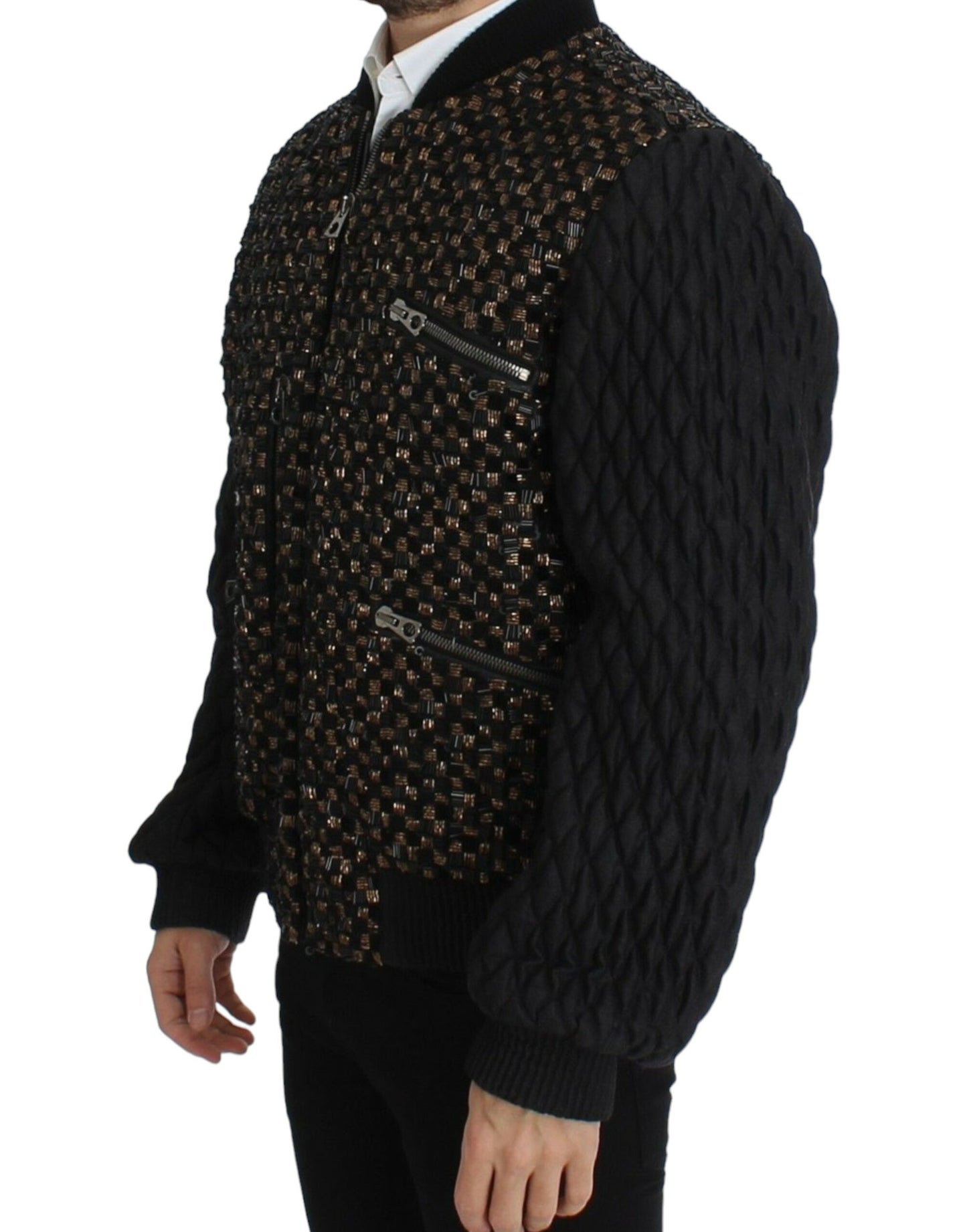 Dolce & Gabbana Black Sequined Goatskin Jacket Dolce & Gabbana