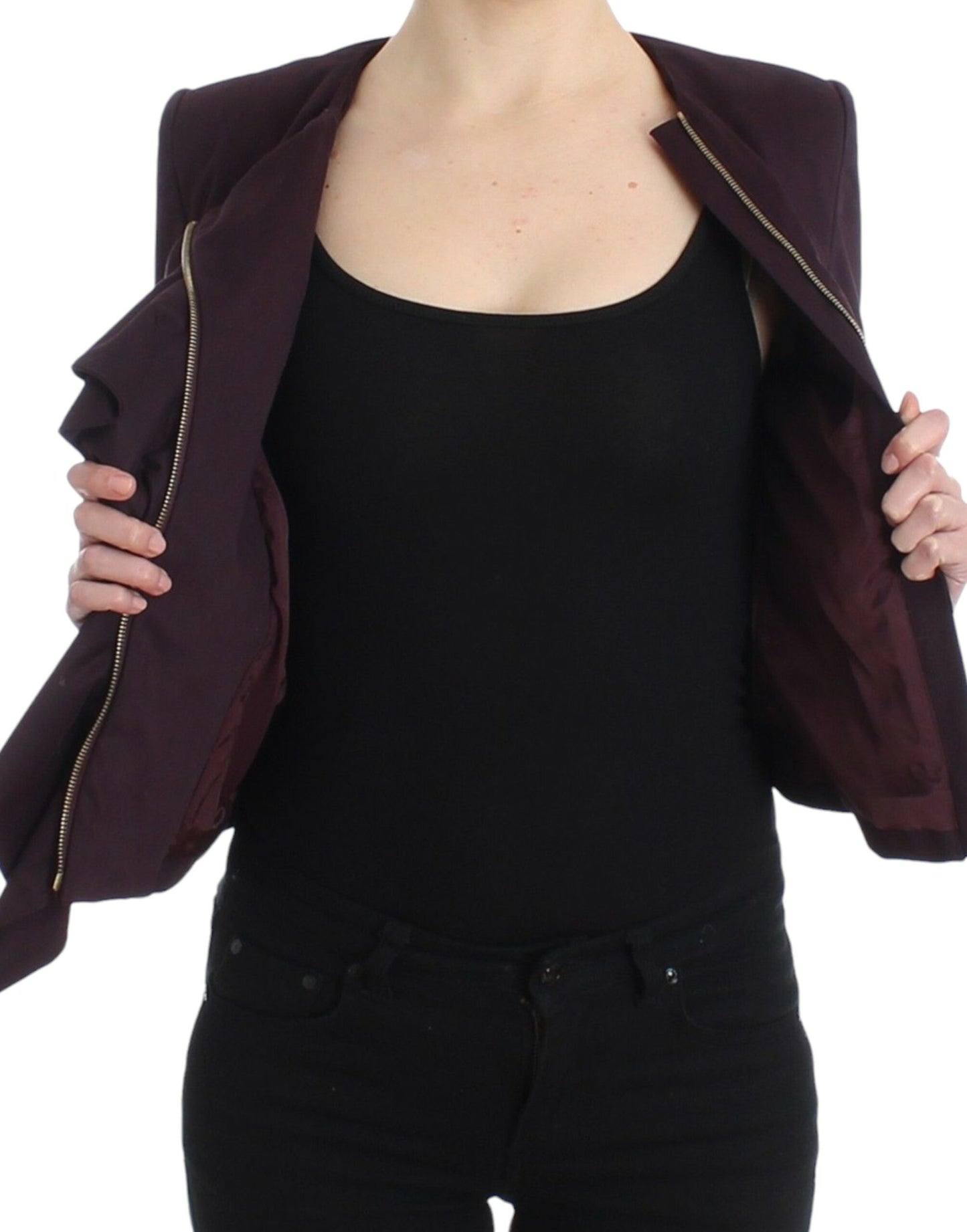 GF Ferre Purple Ruched Jacket Coat Blazer Short GF Ferre