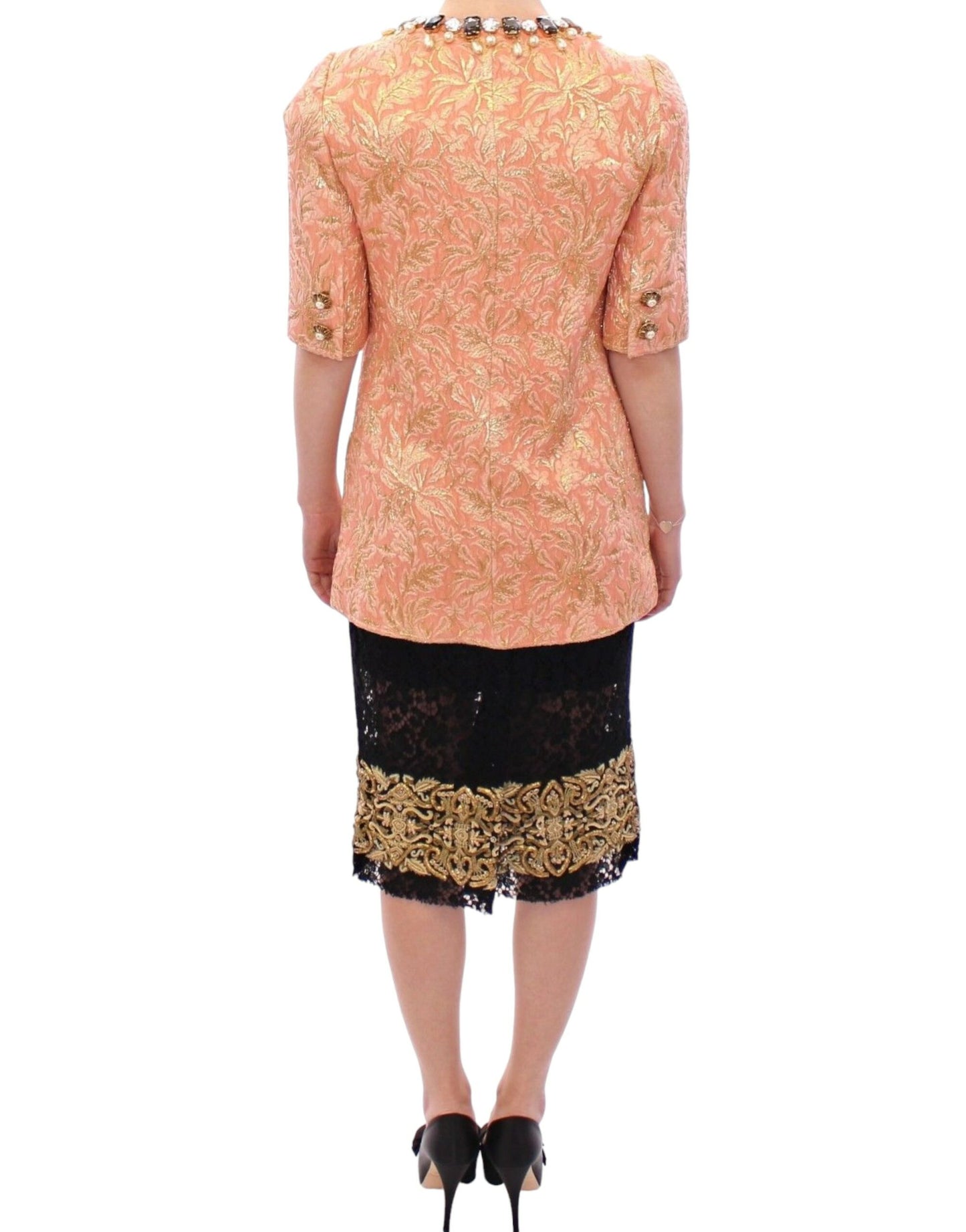 Dolce & Gabbana Pink Silk Brocade Crystal Jacket Coat Dolce & Gabbana