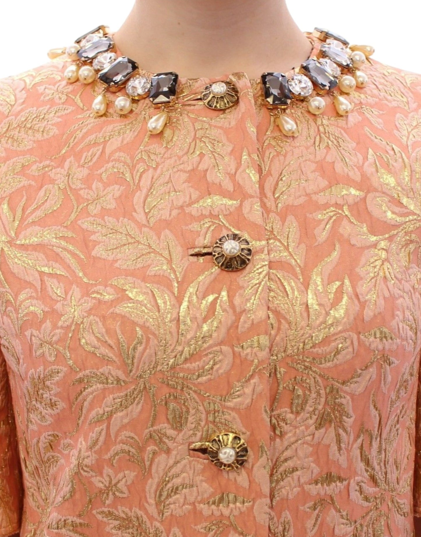 Dolce & Gabbana Pink Silk Brocade Crystal Jacket Coat Dolce & Gabbana