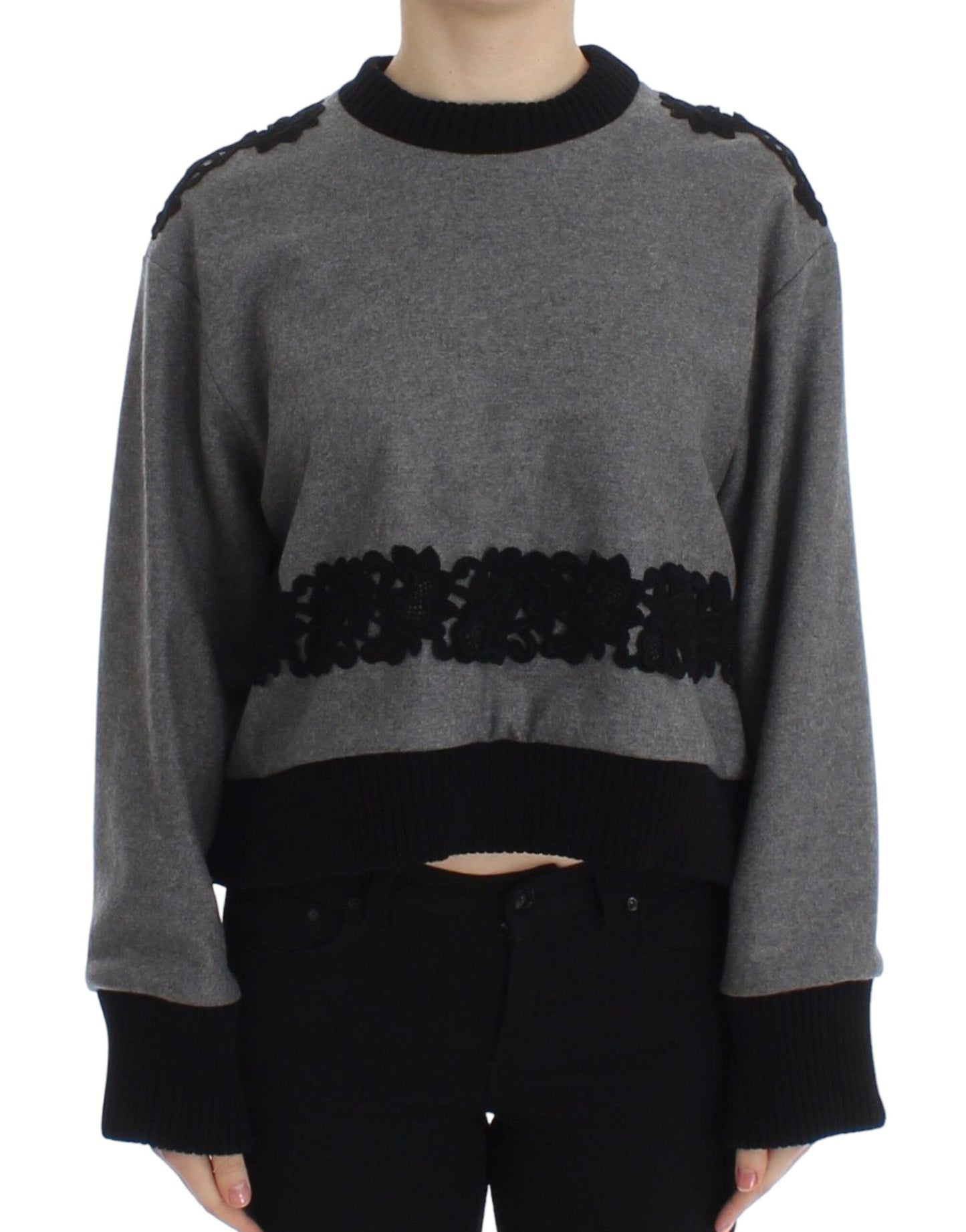 Dolce & Gabbana Gray Black Lace Wool Cashmere Sweater Dolce & Gabbana
