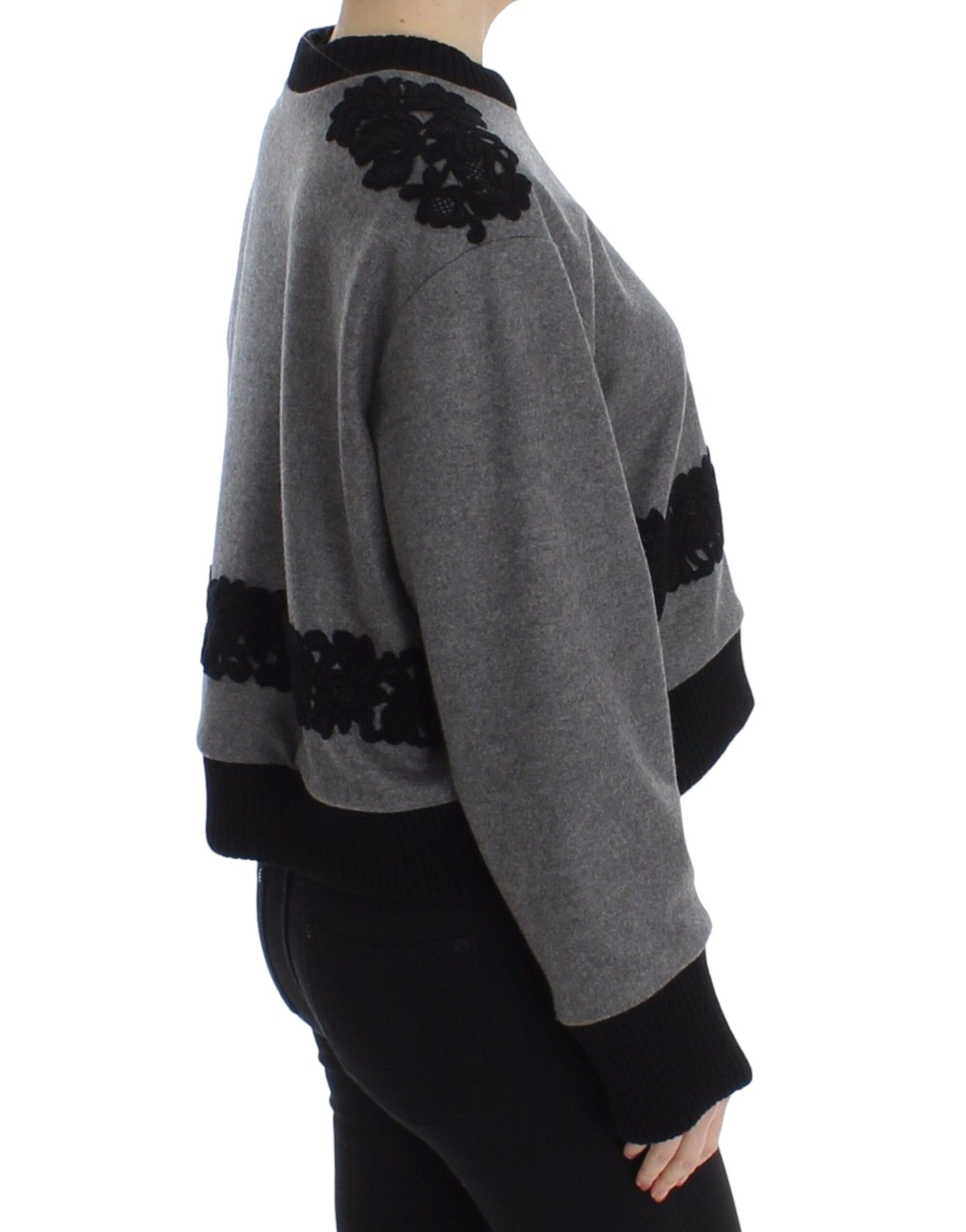 Dolce & Gabbana Gray Black Lace Wool Cashmere Sweater Dolce & Gabbana