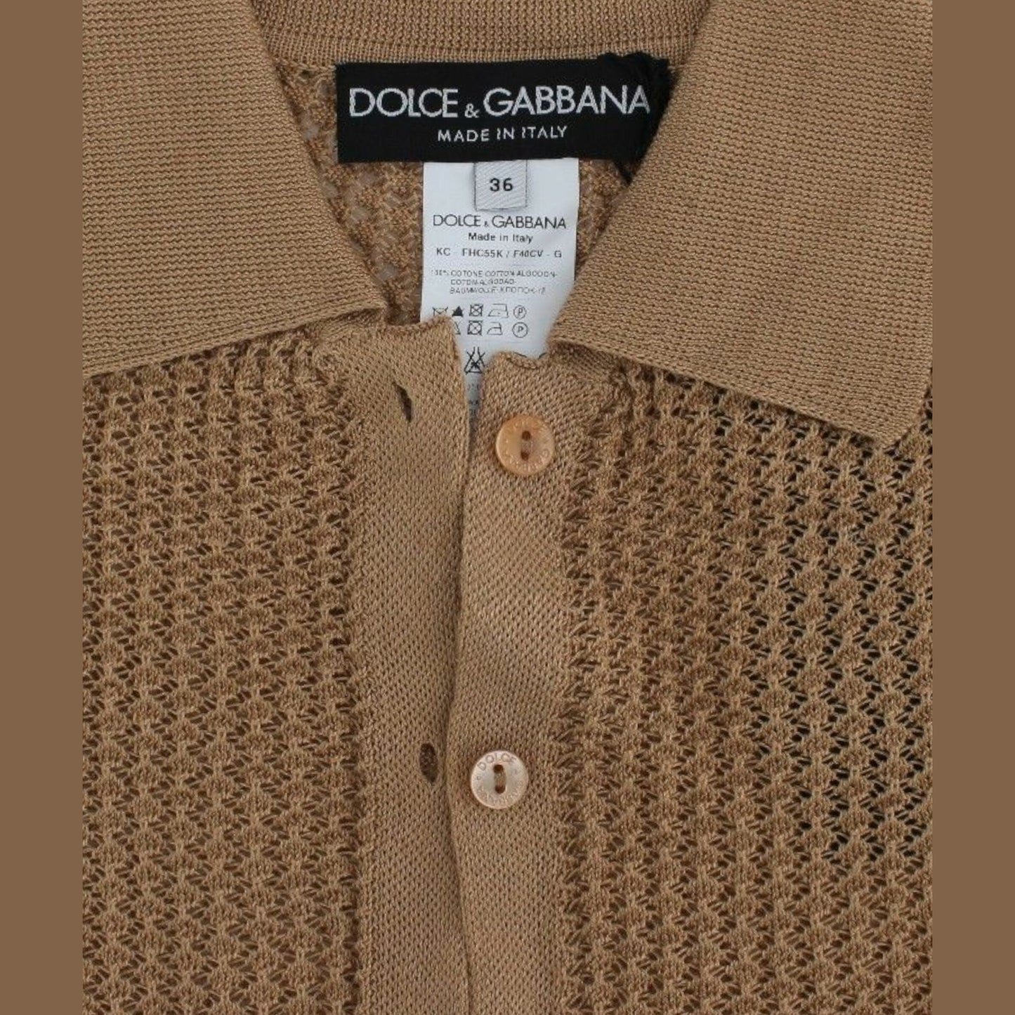Dolce & Gabbana Beige Knitted Cotton Polo Cardigan Sweater