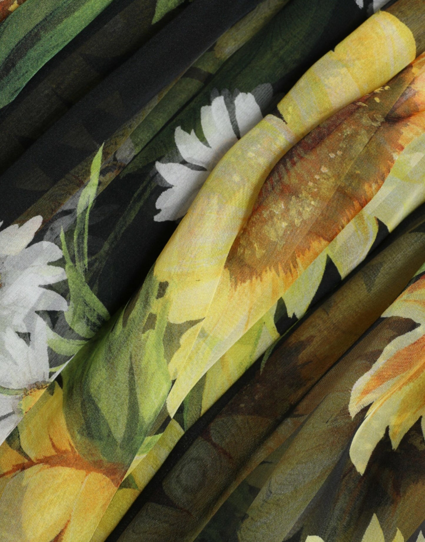 Dolce & Gabbana Black Sunflower A-line Pleated Maxi Dress Dolce & Gabbana