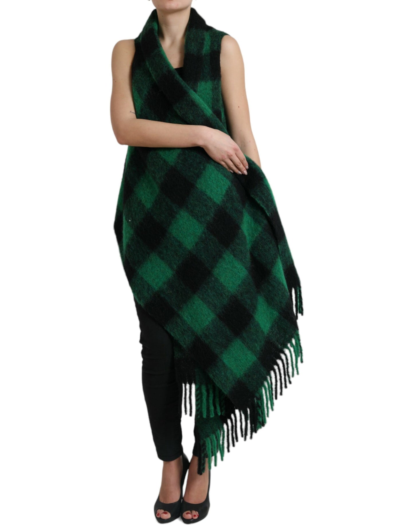 Dolce & Gabbana Black Green Buffalo Check Poncho Coat Jacket Dolce & Gabbana