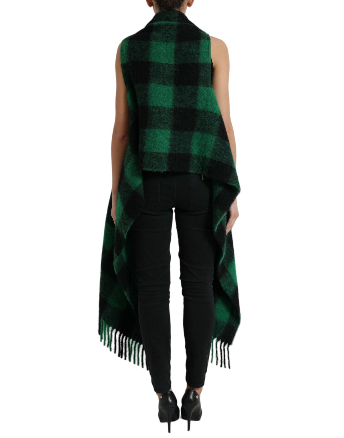 Dolce & Gabbana Black Green Buffalo Check Poncho Coat Jacket Dolce & Gabbana