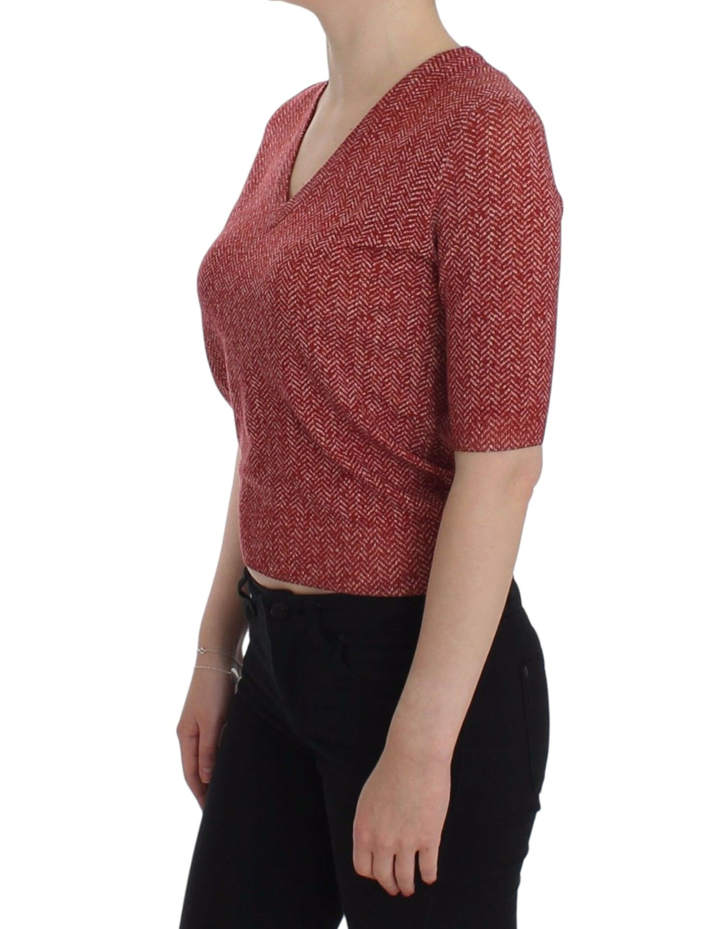 Dolce & Gabbana Red Wool Tweed Short Sleeve Sweater Pullover Dolce & Gabbana