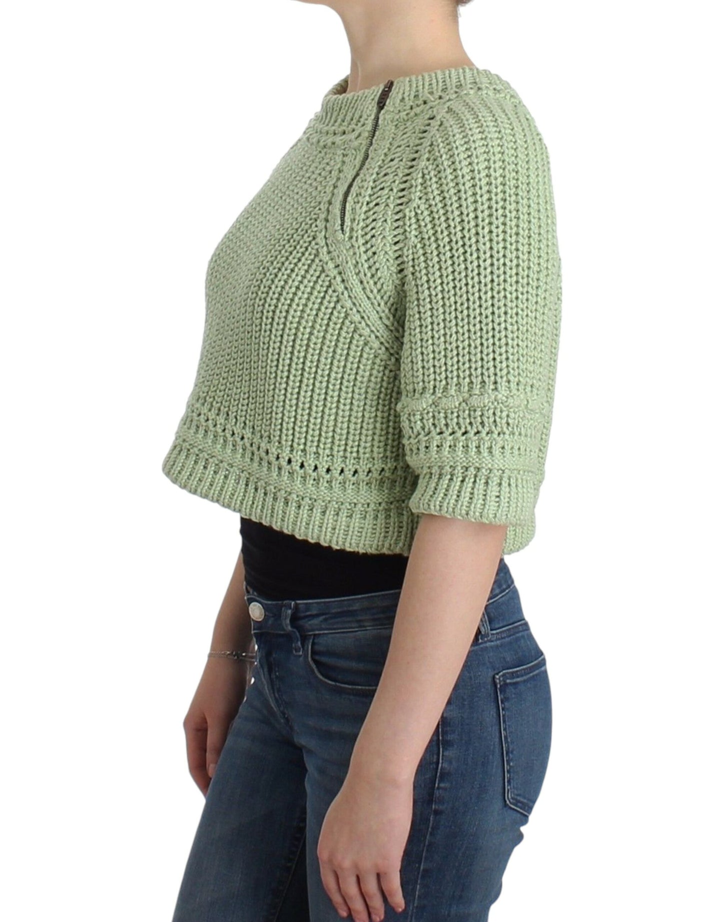 Ermanno Scervino Green Cropped Knit Sweater Knitted Jumper Ermanno Scervino