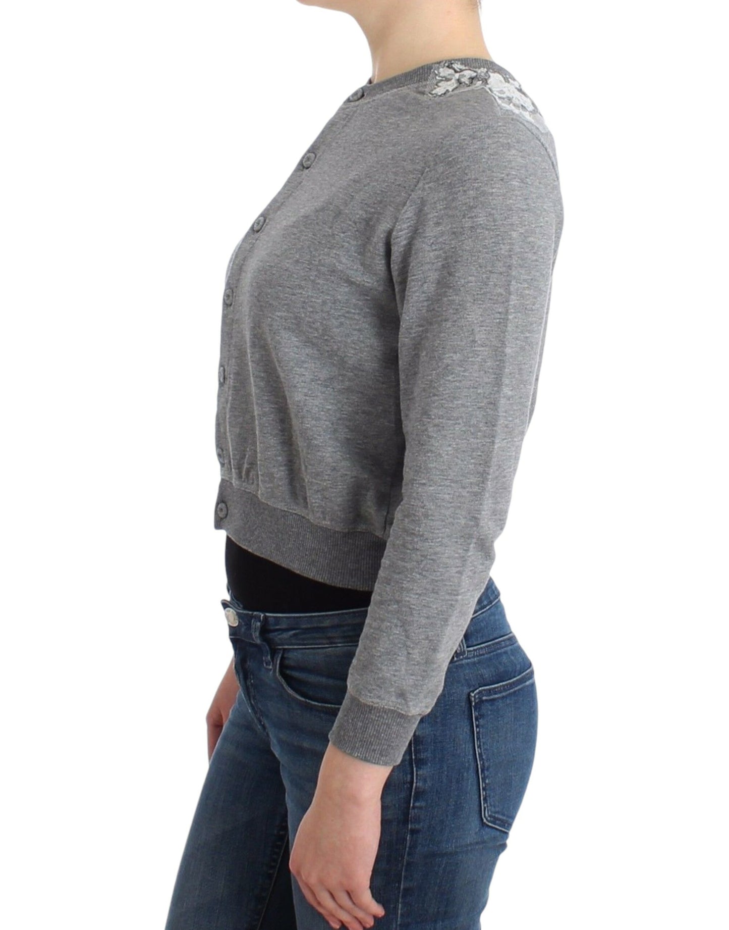 Ermanno Scervino Lingerie Gray Lace Sweater Cardigan Top Ermanno Scervino