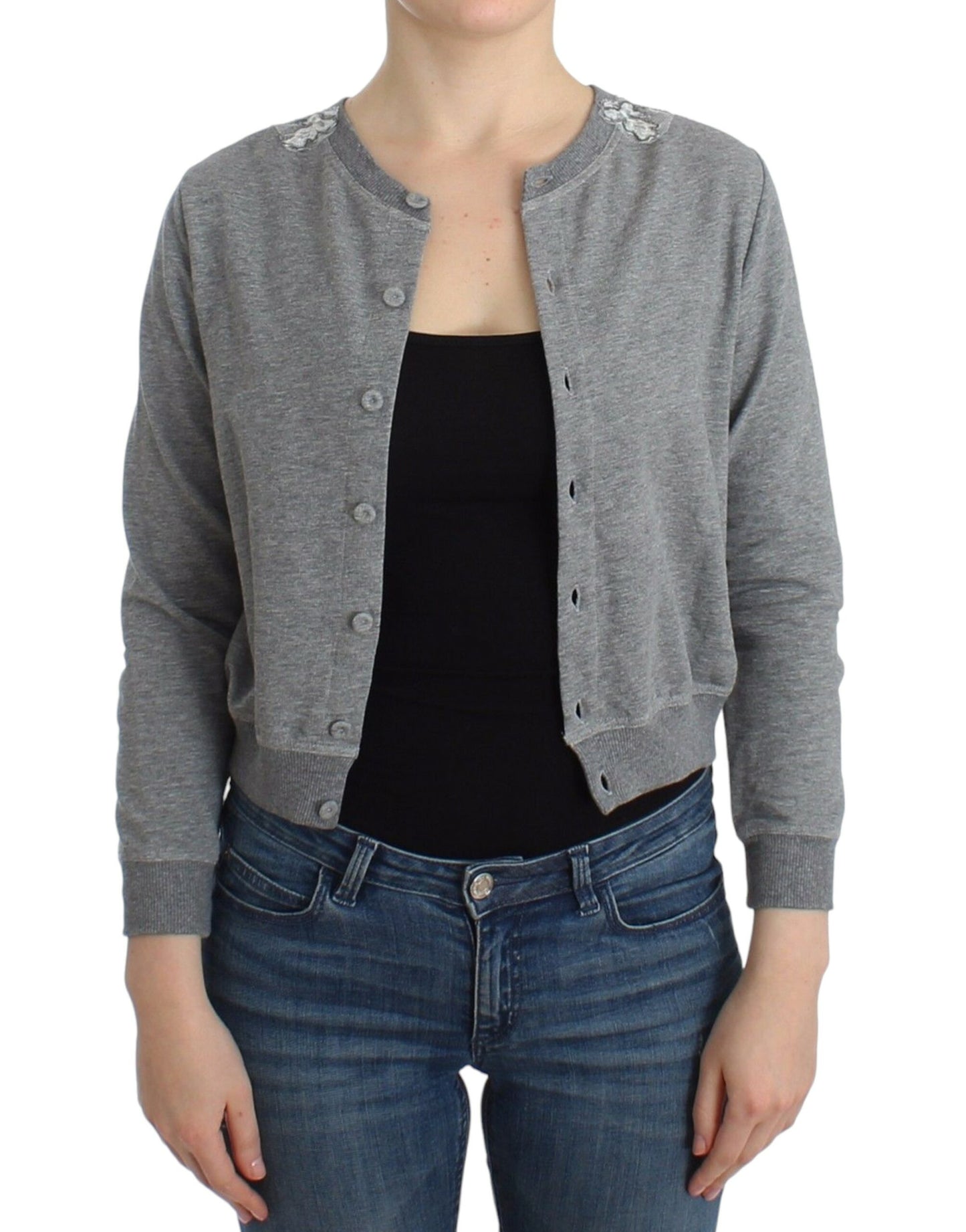 Ermanno Scervino Lingerie Gray Lace Sweater Cardigan Top Ermanno Scervino