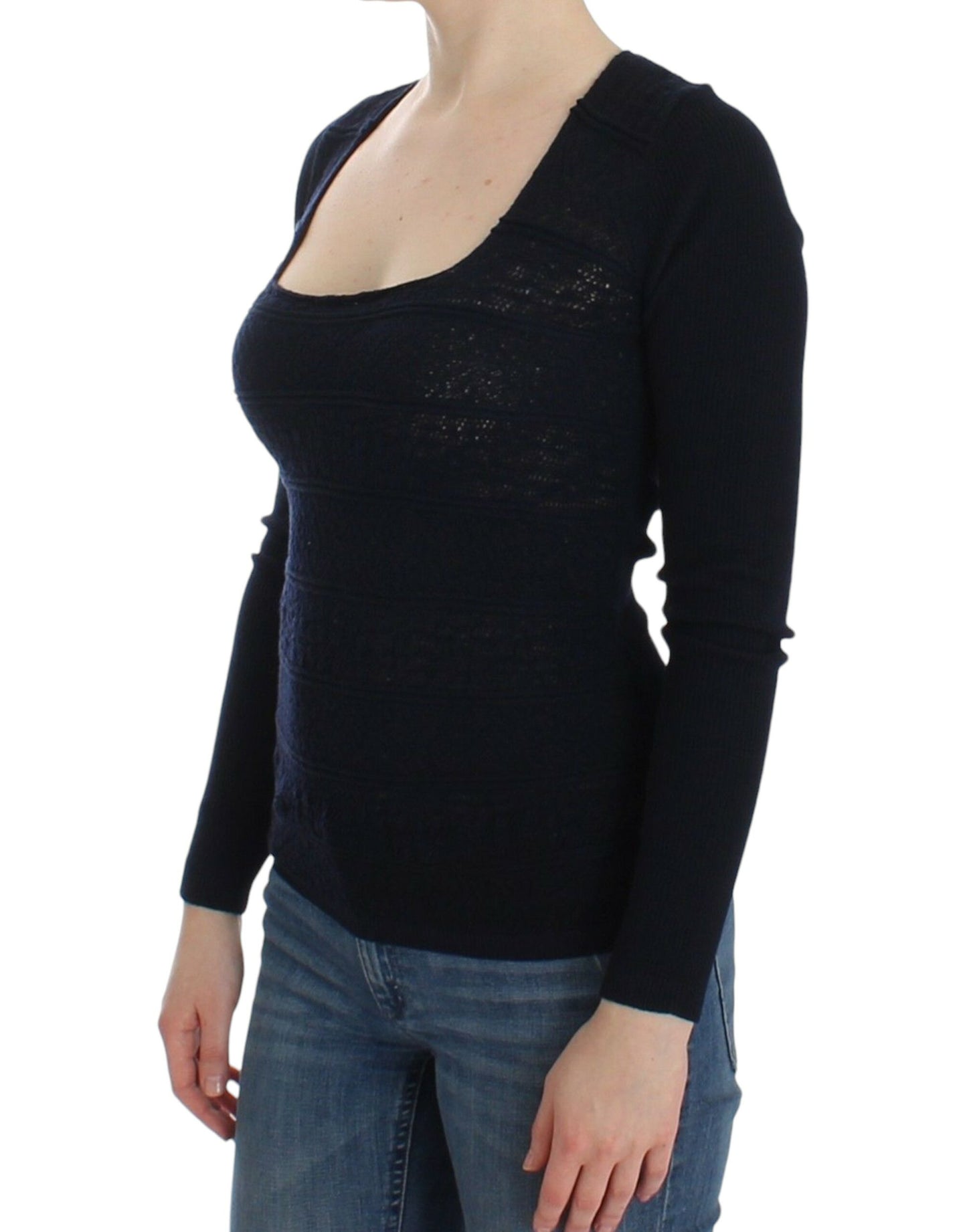 Ermanno Scervino Blue Knitted Wool Stretch Sweater Top Ermanno Scervino