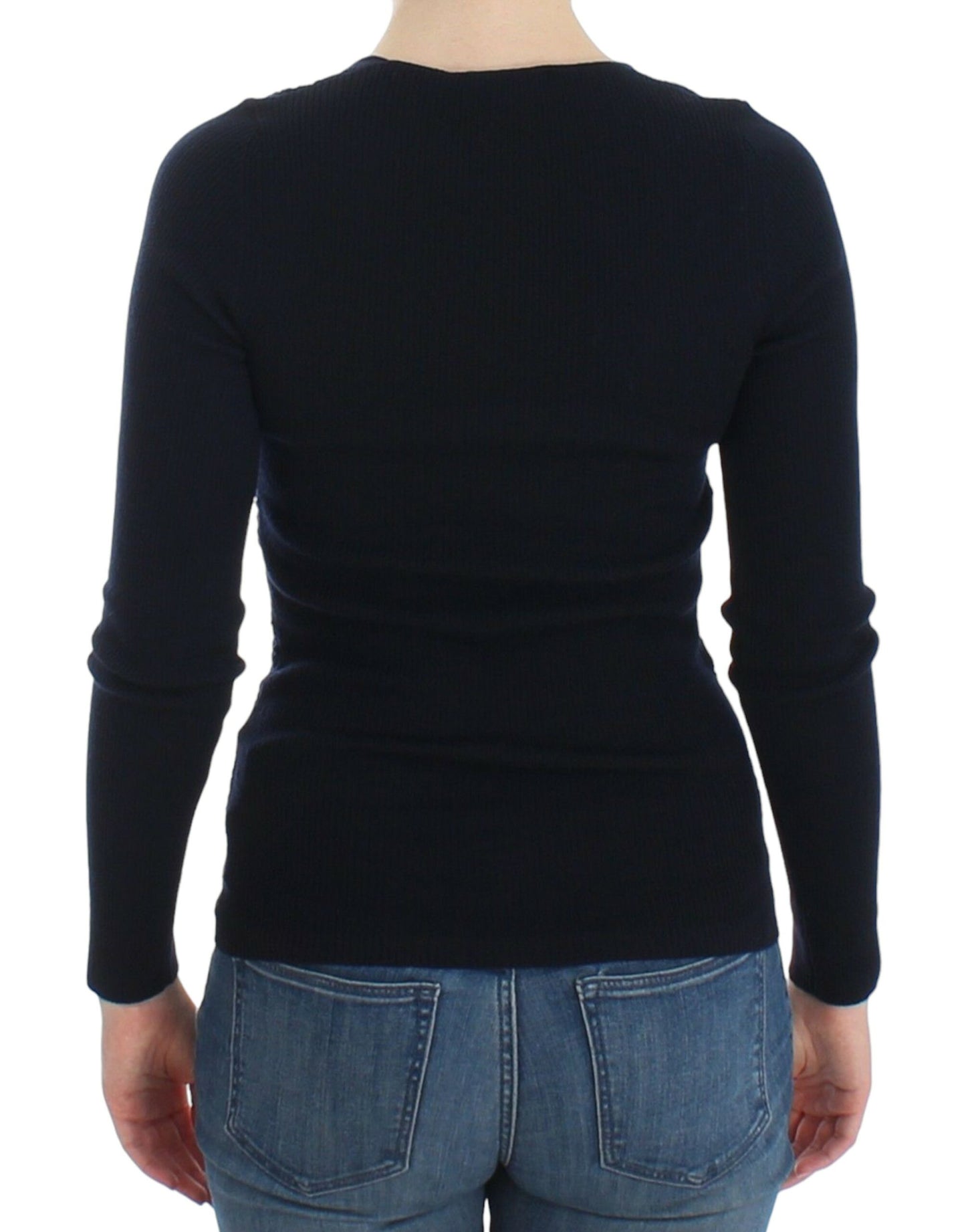 Ermanno Scervino Blue Knitted Wool Stretch Sweater Top Ermanno Scervino